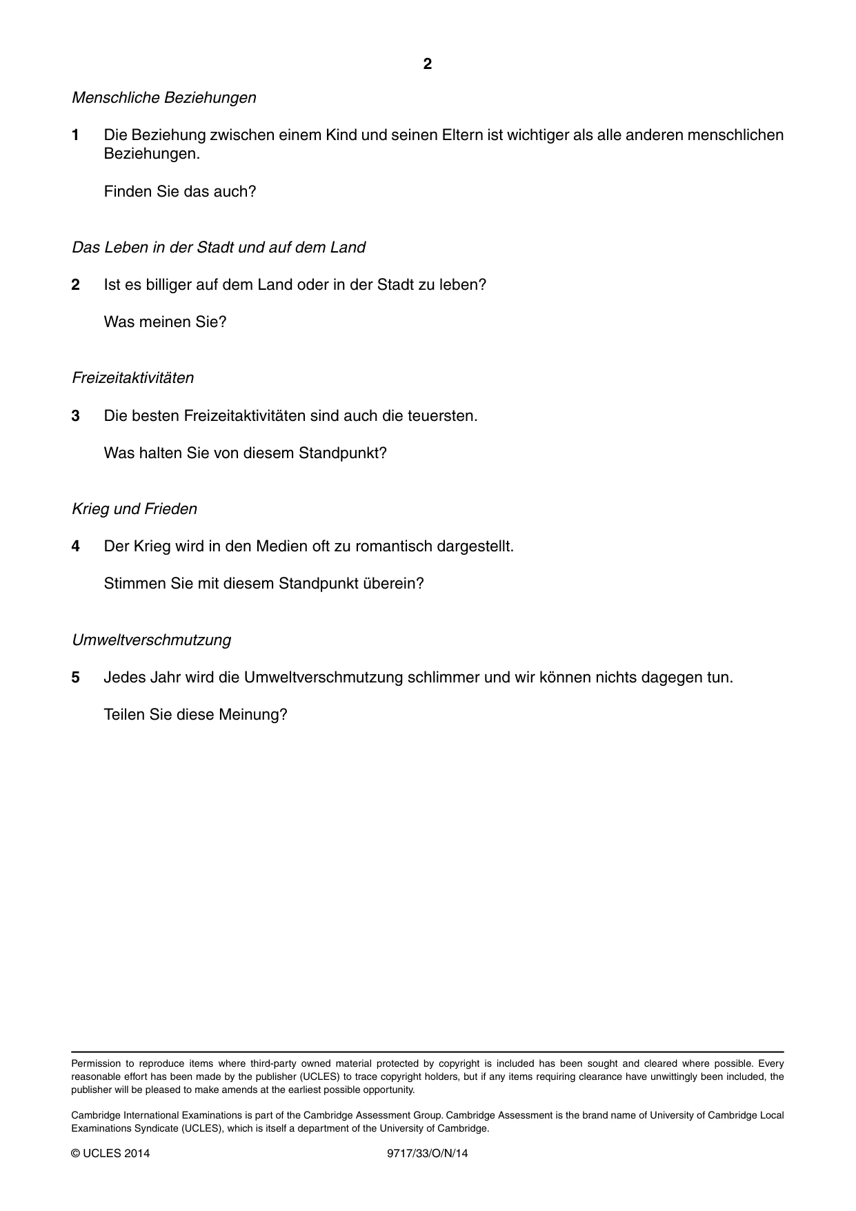Cambridge A Level German (A Level only) 9717 2014 Oct/Nov Paper 3 · Variant 3 question paper, page 2 of 2