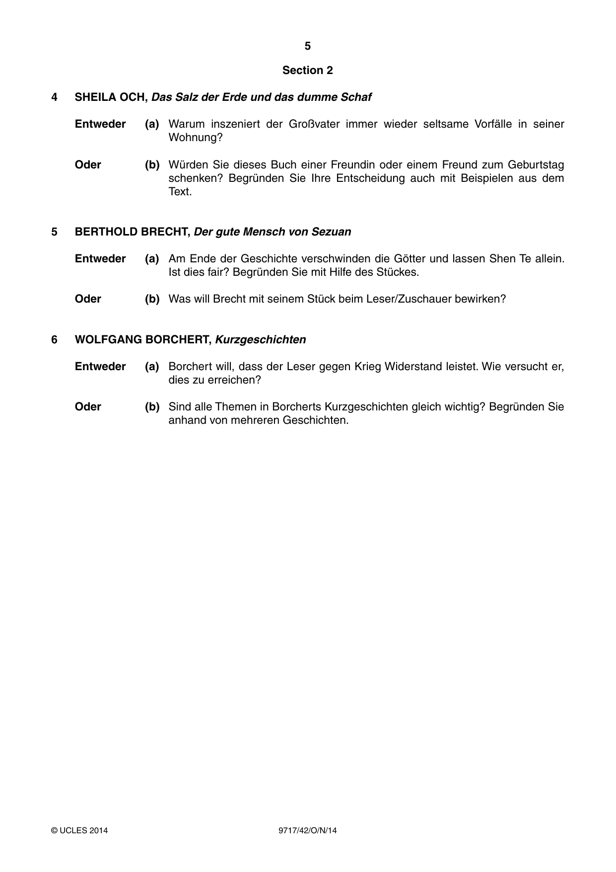 Cambridge A Level German (A Level only) 9717 2014 Oct/Nov Paper 4 · Variant 2 question paper, page 5 of 8