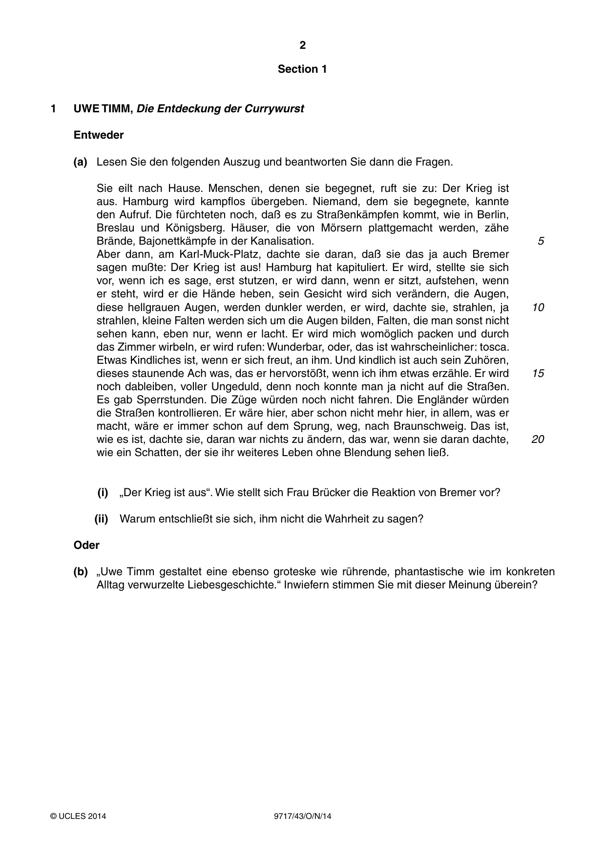 Cambridge A Level German (A Level only) 9717 2014 Oct/Nov Paper 4 · Variant 3 question paper, page 2 of 8