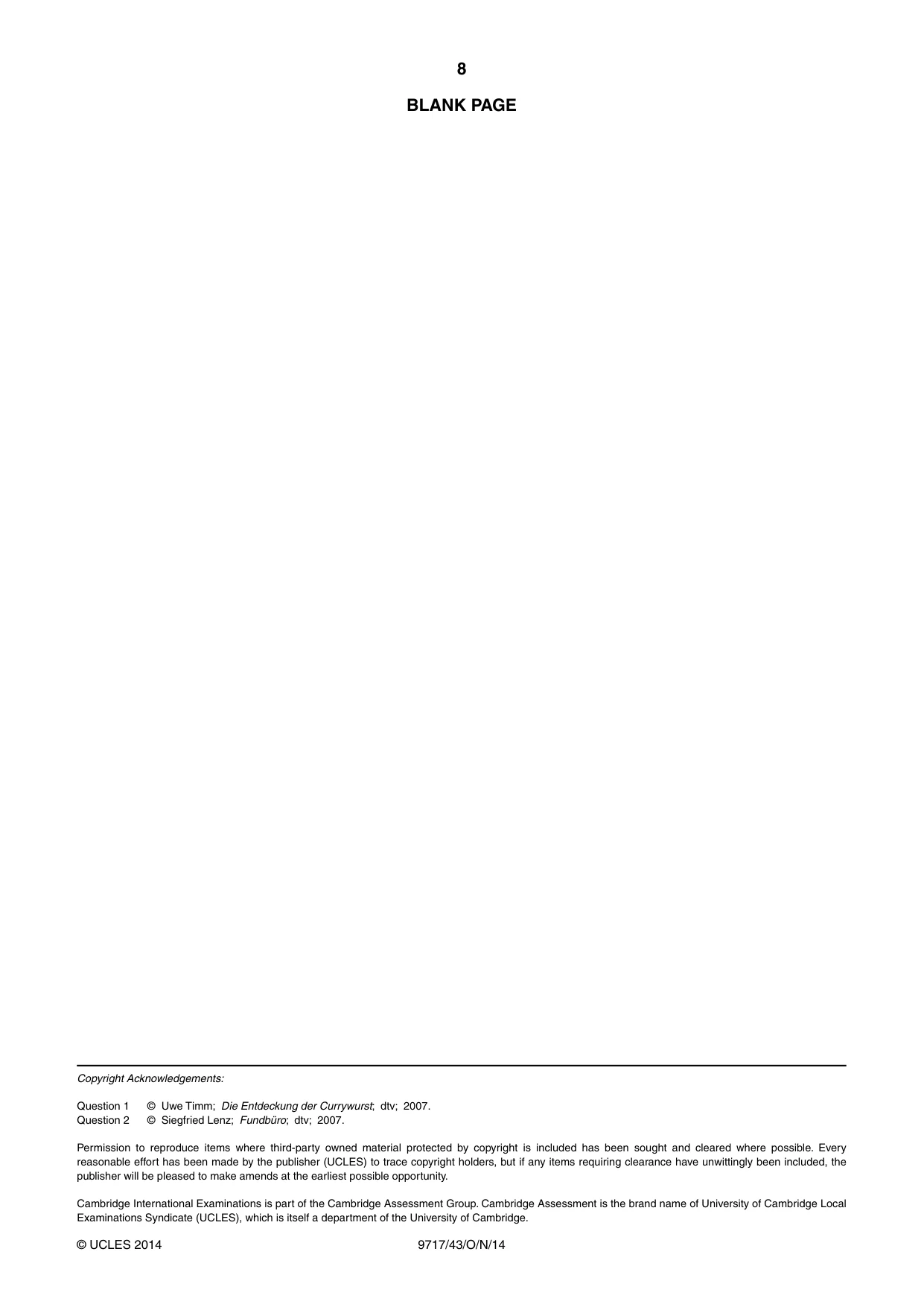 Cambridge A Level German (A Level only) 9717 2014 Oct/Nov Paper 4 · Variant 3 question paper, page 8 of 8