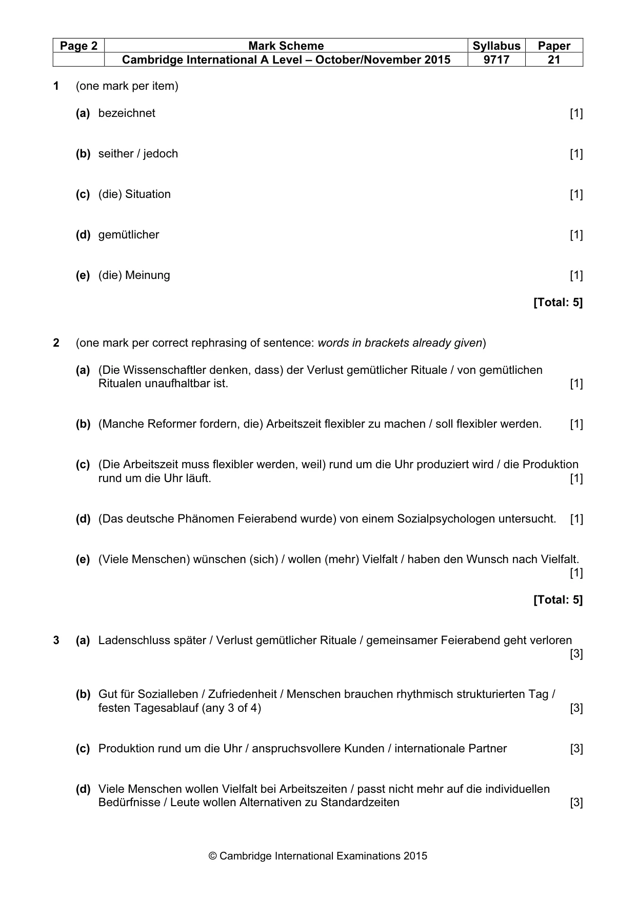 Mark scheme, page 2 of 5