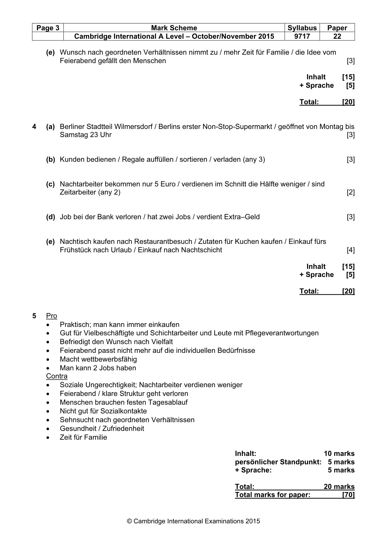 Mark scheme, page 3 of 5