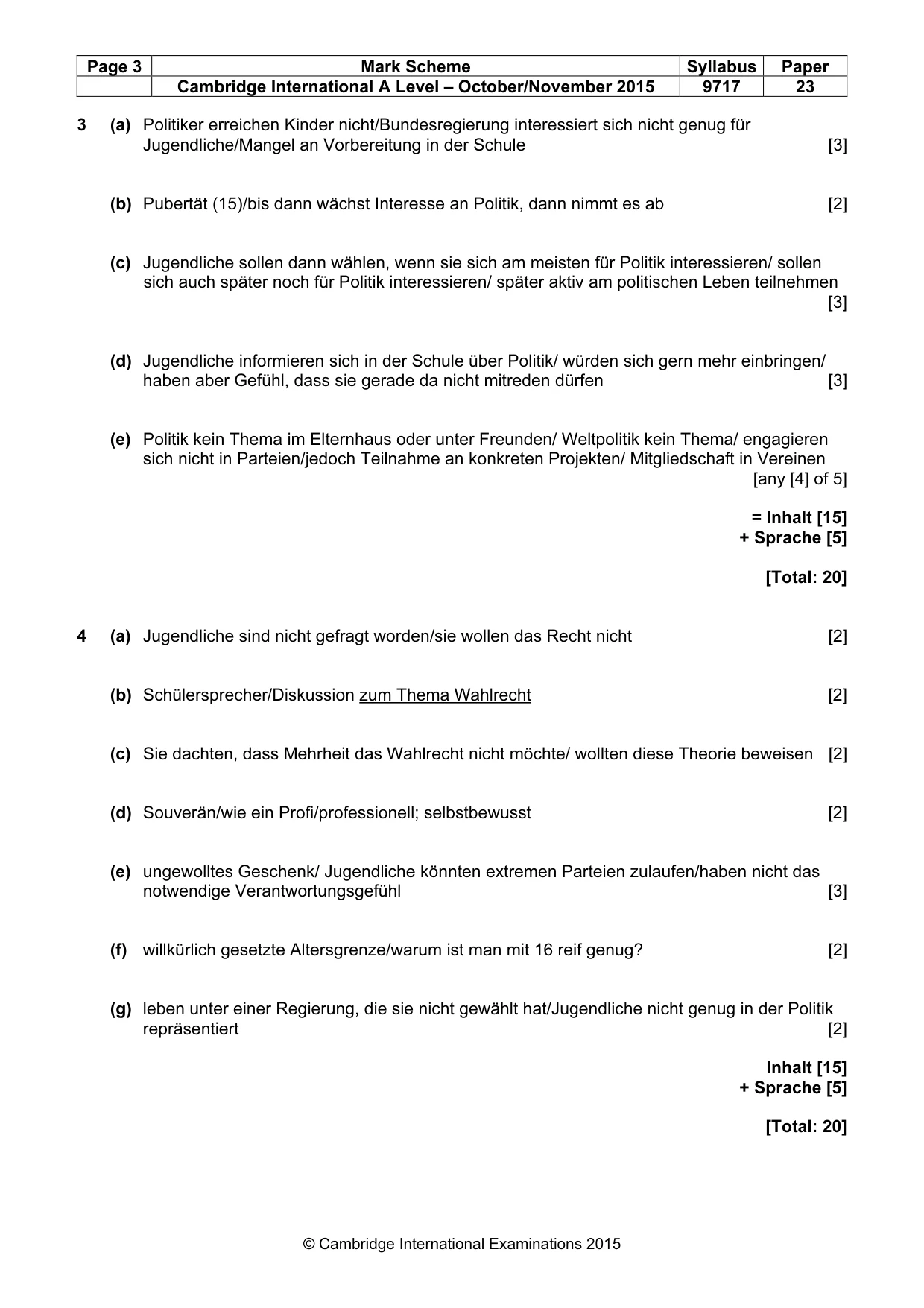 Mark scheme, page 3 of 6