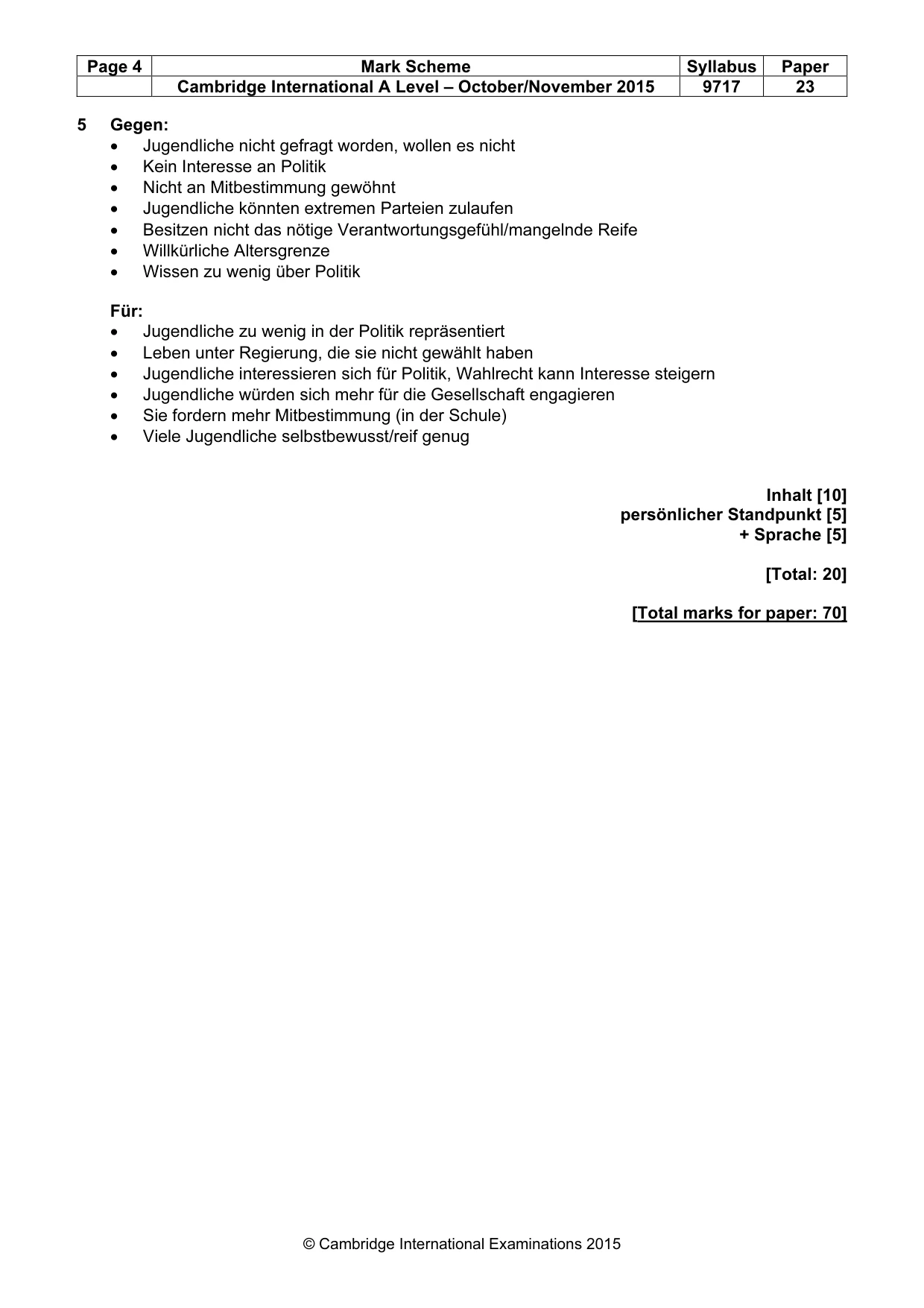 Mark scheme, page 4 of 6