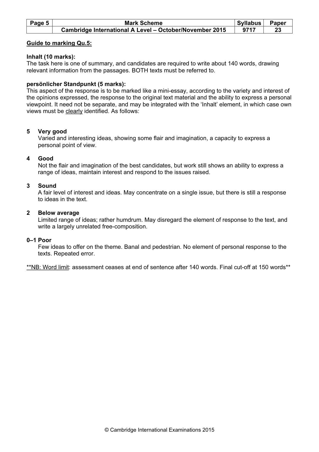 Mark scheme, page 5 of 6