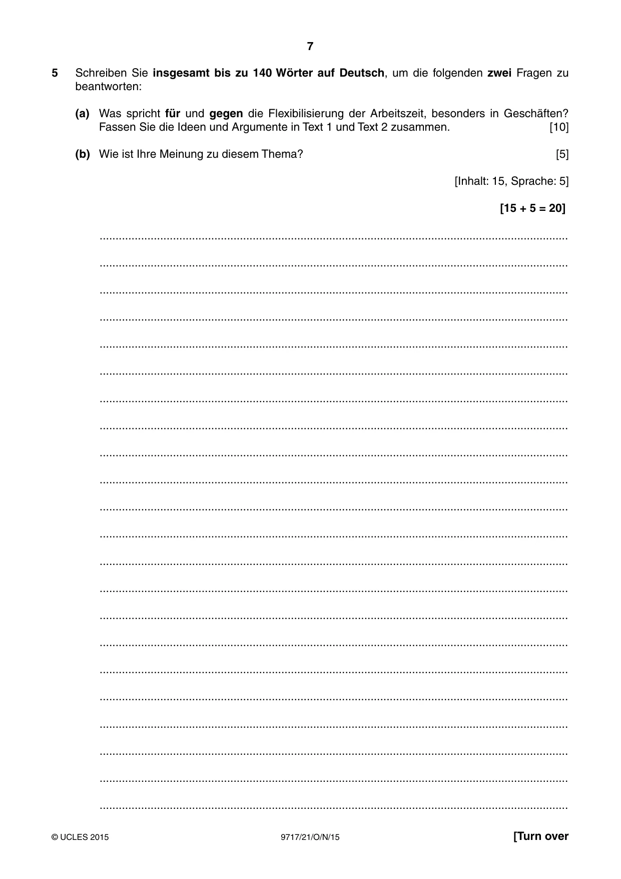 Cambridge A Level German (A Level only) 9717 2015 Oct/Nov Paper 2 · Variant 1 question paper, page 7 of 8