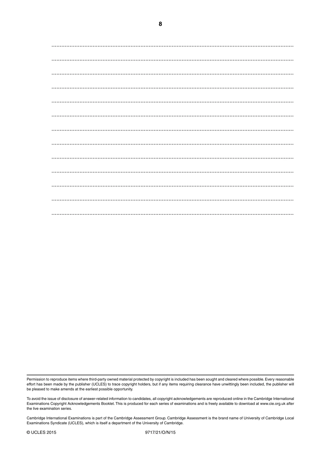 Cambridge A Level German (A Level only) 9717 2015 Oct/Nov Paper 2 · Variant 1 question paper, page 8 of 8
