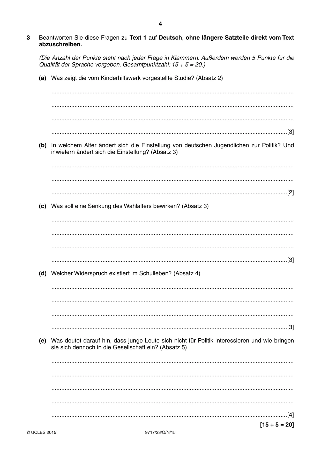 Cambridge A Level German (A Level only) 9717 2015 Oct/Nov Paper 2 · Variant 3 question paper, page 4 of 8