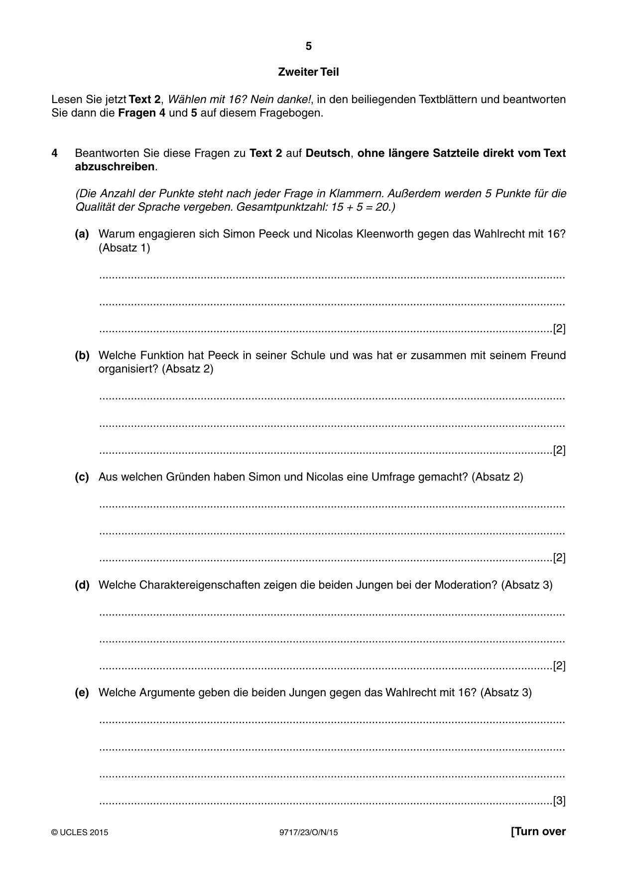 Cambridge A Level German (A Level only) 9717 2015 Oct/Nov Paper 2 · Variant 3 question paper, page 5 of 8