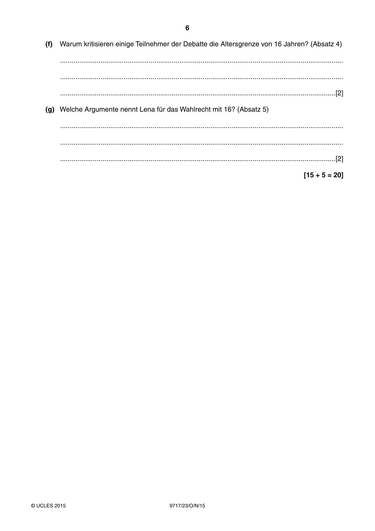 Cambridge A Level German (A Level only) 9717 2015 Oct/Nov Paper 2 · Variant 3 question paper, page 6 of 8