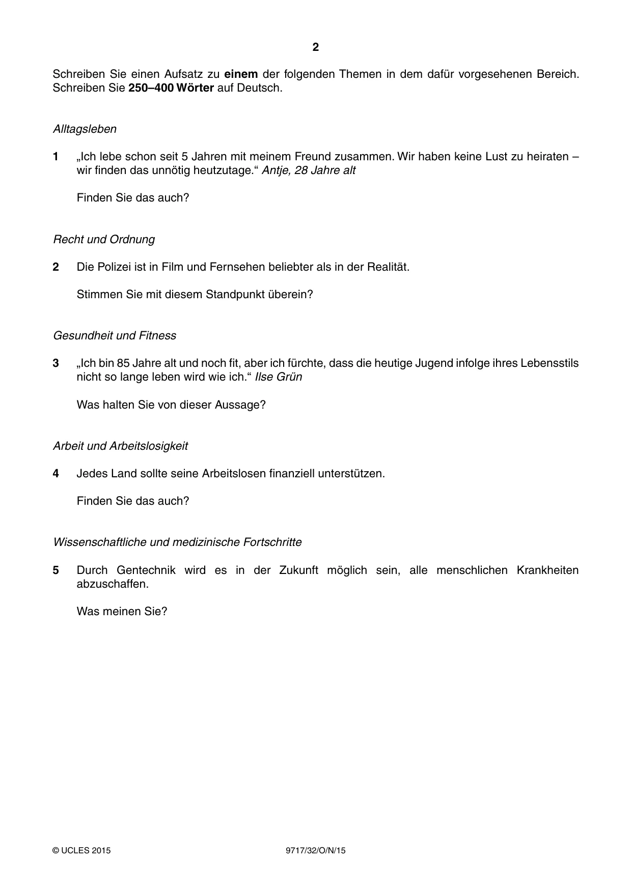 Cambridge A Level German (A Level only) 9717 2015 Oct/Nov Paper 3 · Variant 2 question paper, page 2 of 8