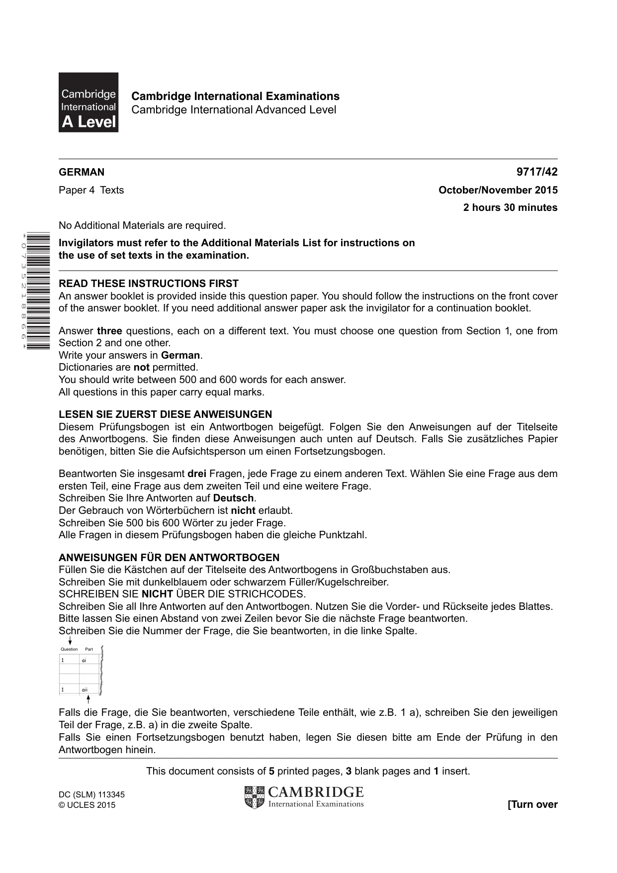 Cambridge A Level German (A Level only) 9717 2015 Oct/Nov Paper 4 · Variant 2 question paper, page 1 of 8