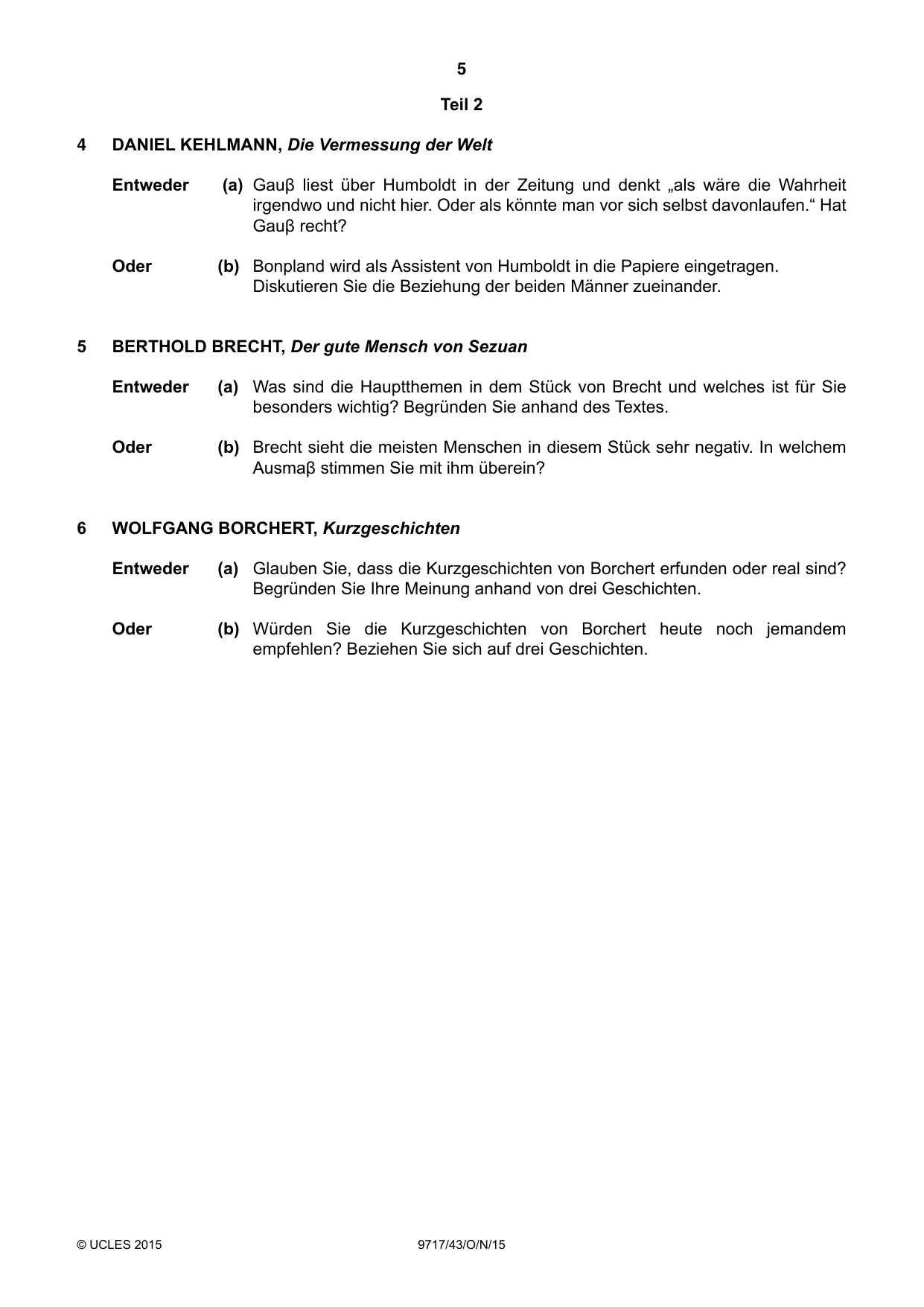 Cambridge A Level German (A Level only) 9717 2015 Oct/Nov Paper 4 · Variant 3 question paper, page 5 of 8
