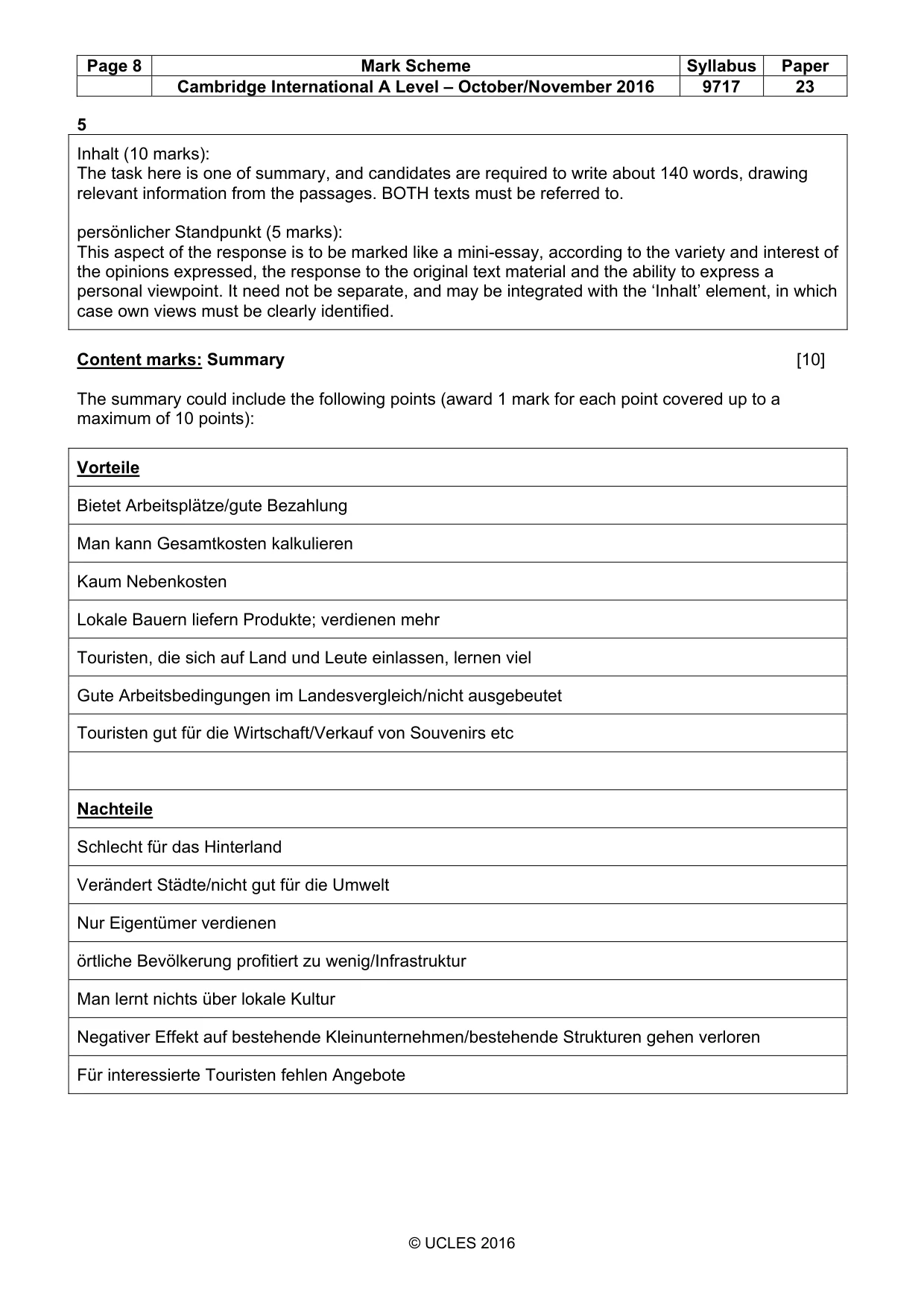 Mark scheme, page 8 of 9