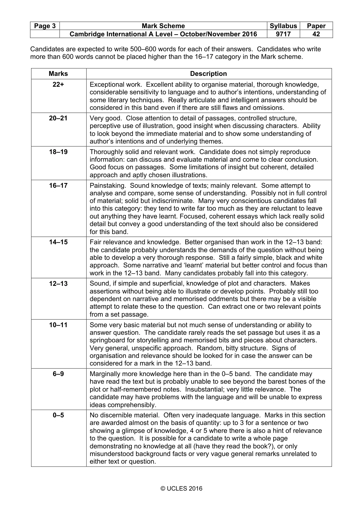 Mark scheme, page 3 of 3