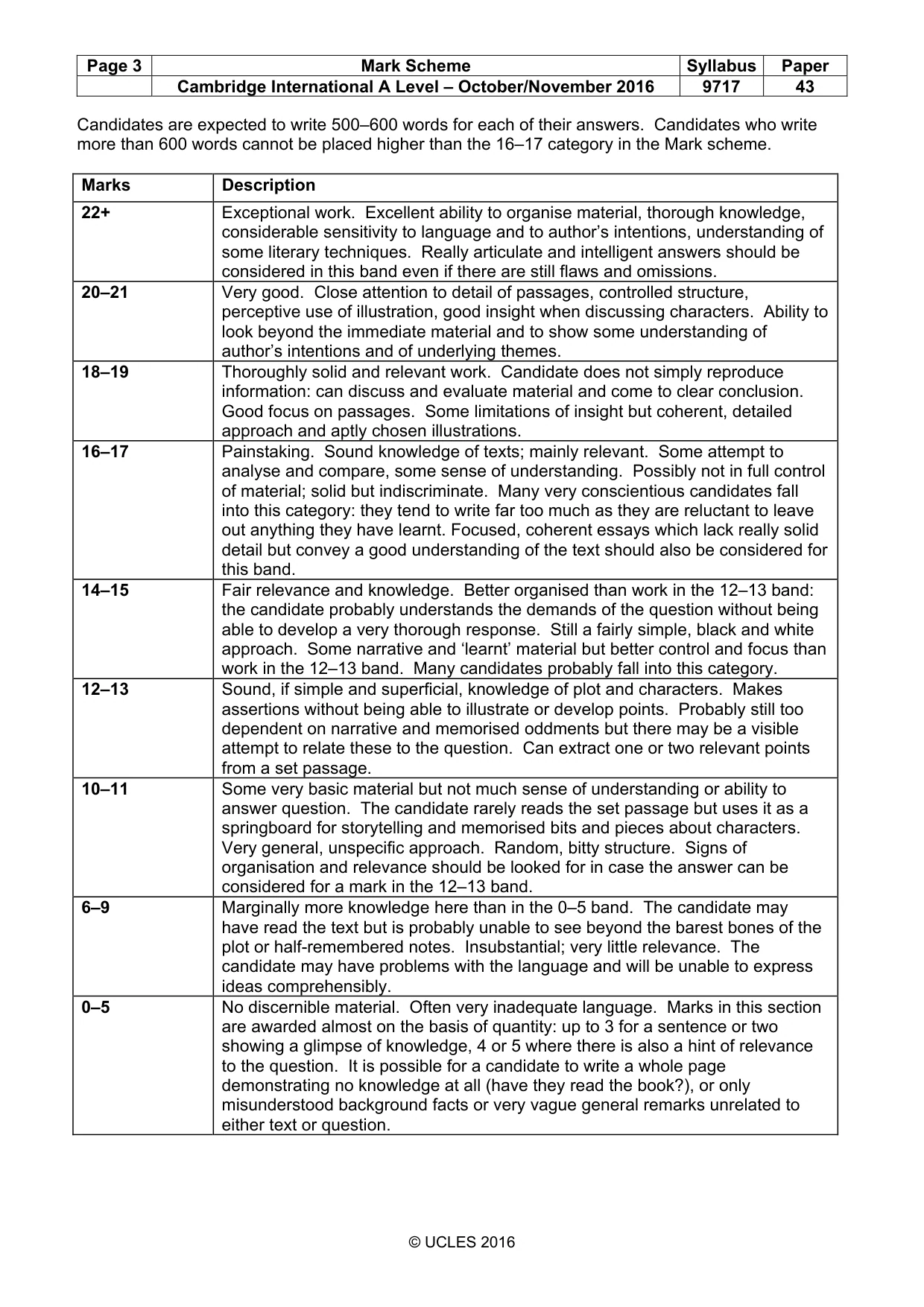 Mark scheme, page 3 of 3