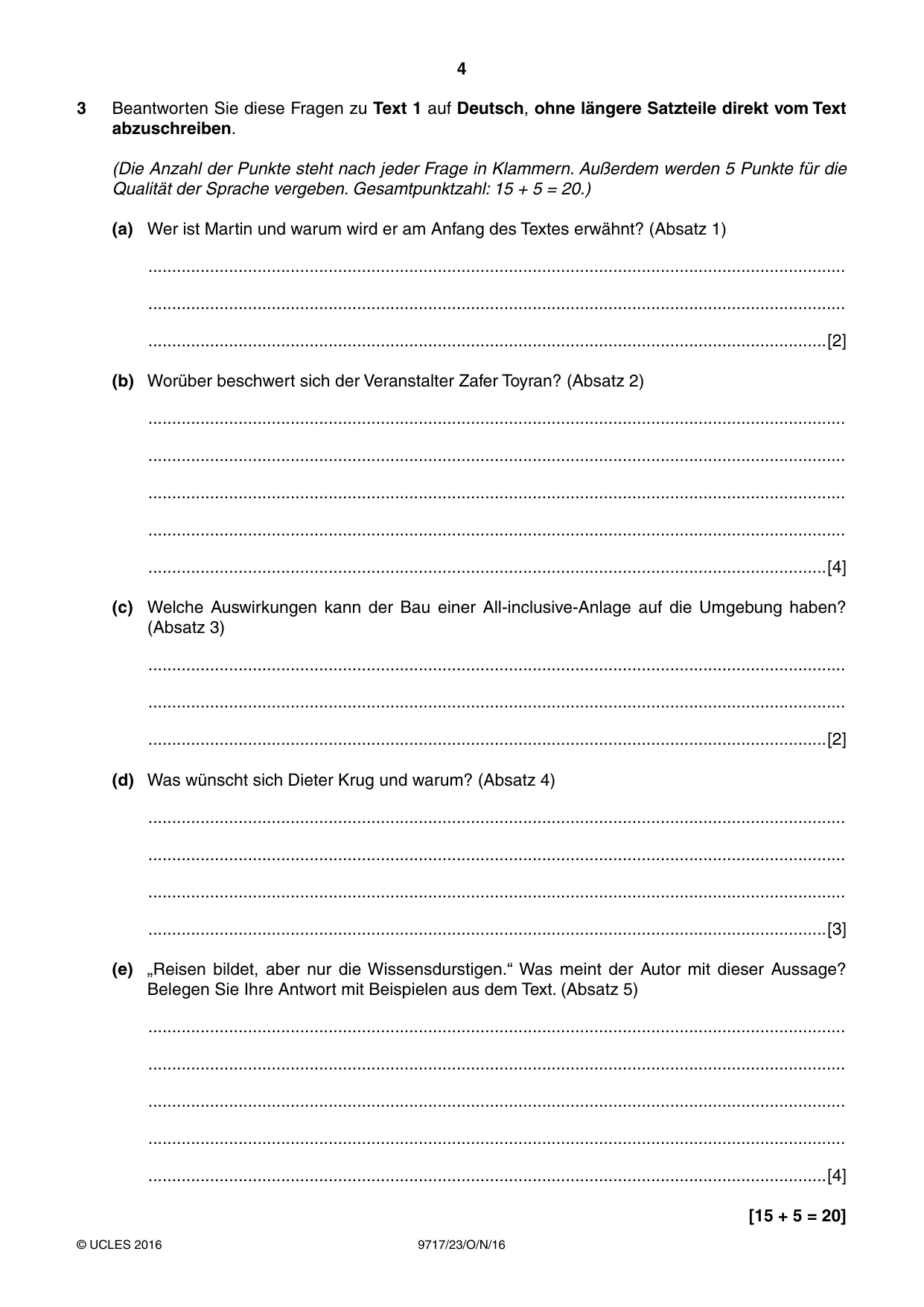 Cambridge A Level German (A Level only) 9717 2016 Oct/Nov Paper 2 · Variant 3 question paper, page 4 of 8