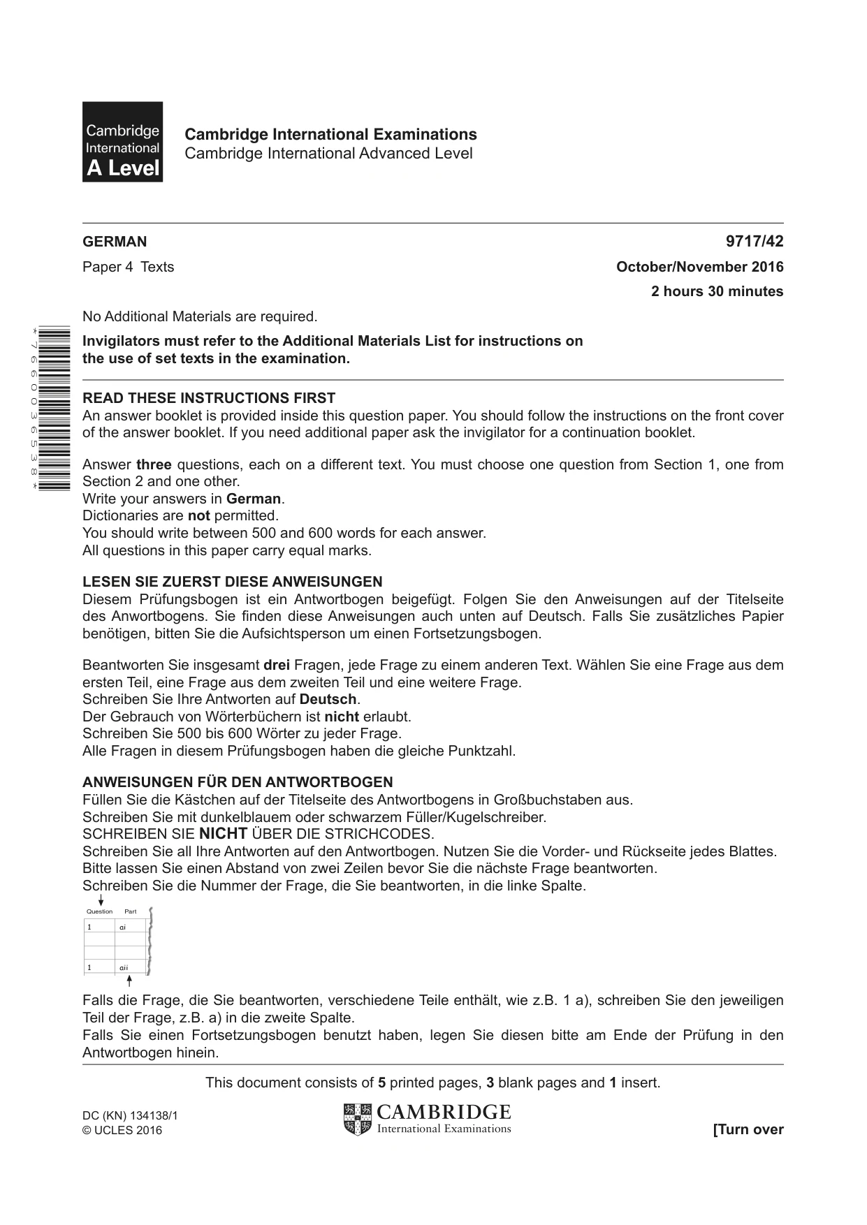 Cambridge A Level German (A Level only) 9717 2016 Oct/Nov Paper 4 · Variant 2 question paper, page 1 of 8