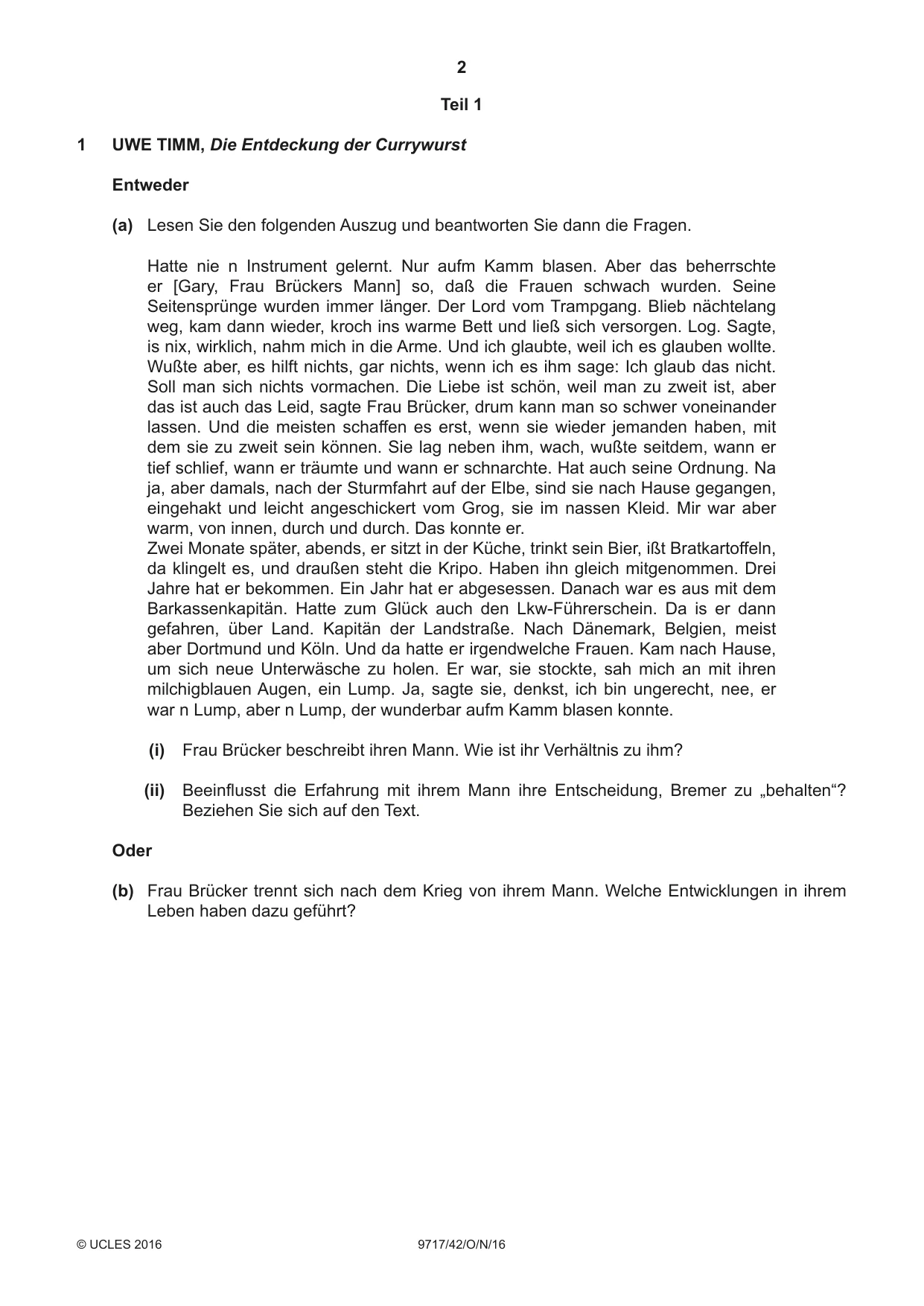 Cambridge A Level German (A Level only) 9717 2016 Oct/Nov Paper 4 · Variant 2 question paper, page 2 of 8