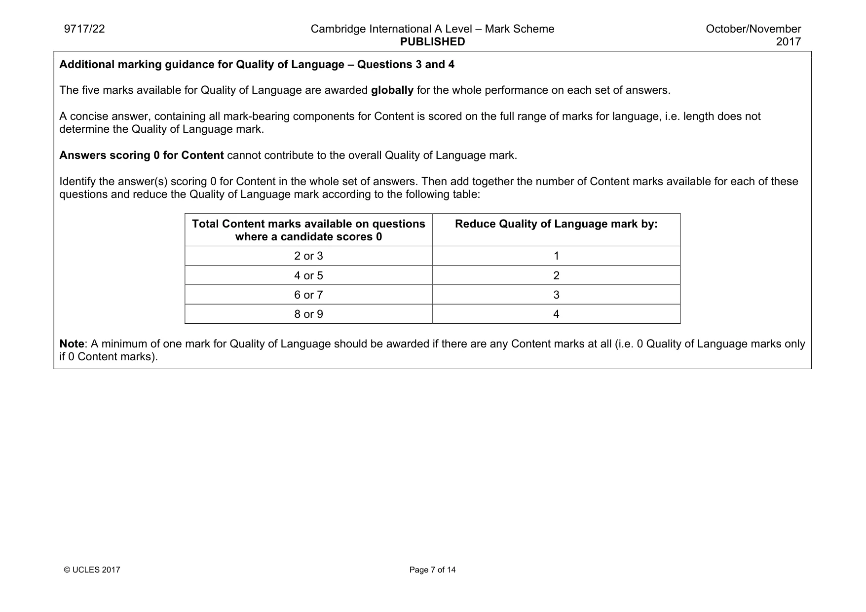 Mark scheme, page 7 of 14