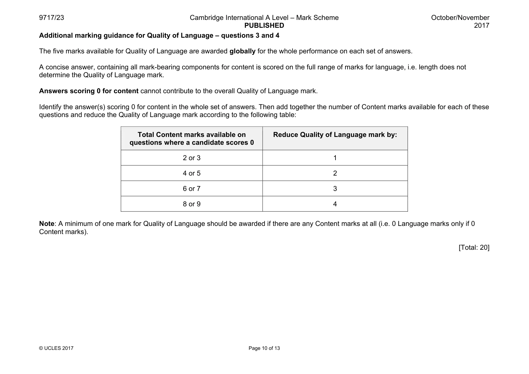Mark scheme, page 10 of 13
