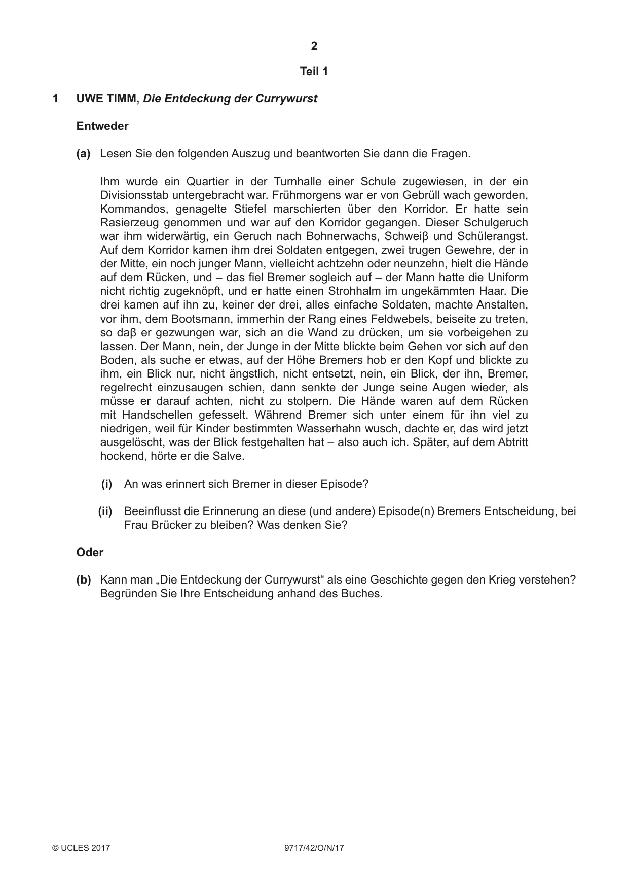 Cambridge A Level German (A Level only) 9717 2017 Oct/Nov Paper 4 · Variant 2 question paper, page 2 of 8