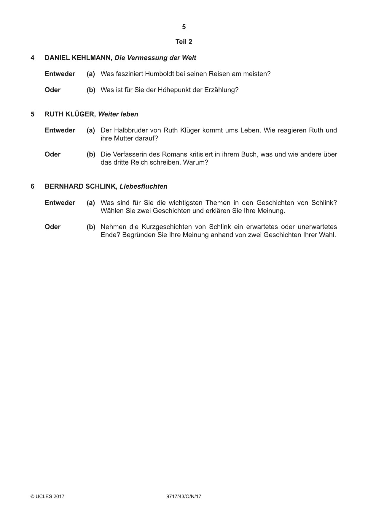 Cambridge A Level German (A Level only) 9717 2017 Oct/Nov Paper 4 · Variant 3 question paper, page 5 of 8