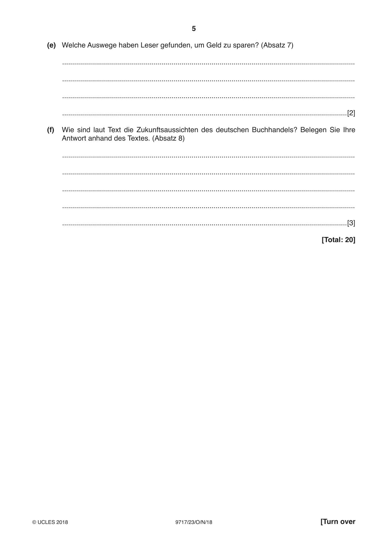 Cambridge A Level German (A Level only) 9717 2018 Oct/Nov Paper 2 · Variant 3 question paper, page 5 of 12