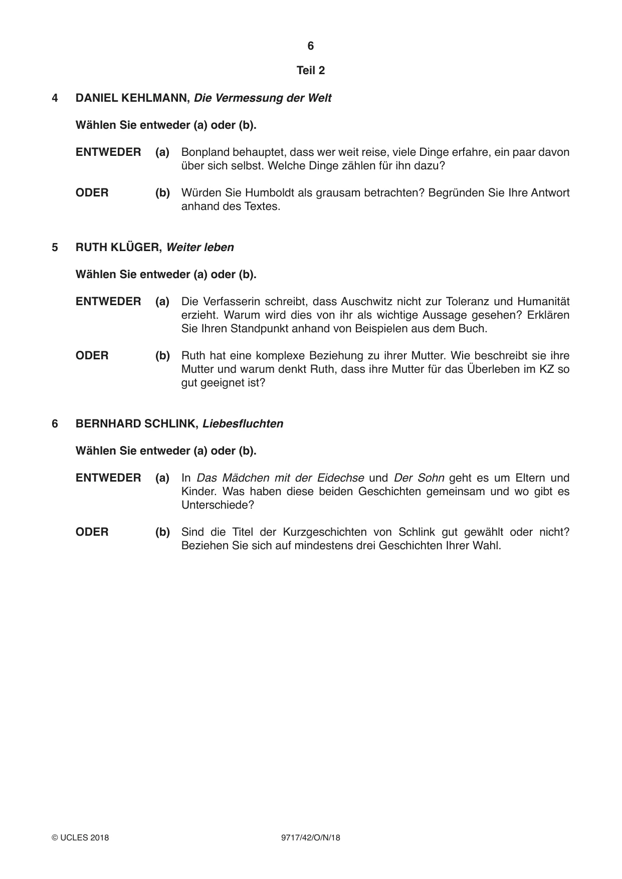 Cambridge A Level German (A Level only) 9717 2018 Oct/Nov Paper 4 · Variant 2 question paper, page 6 of 8