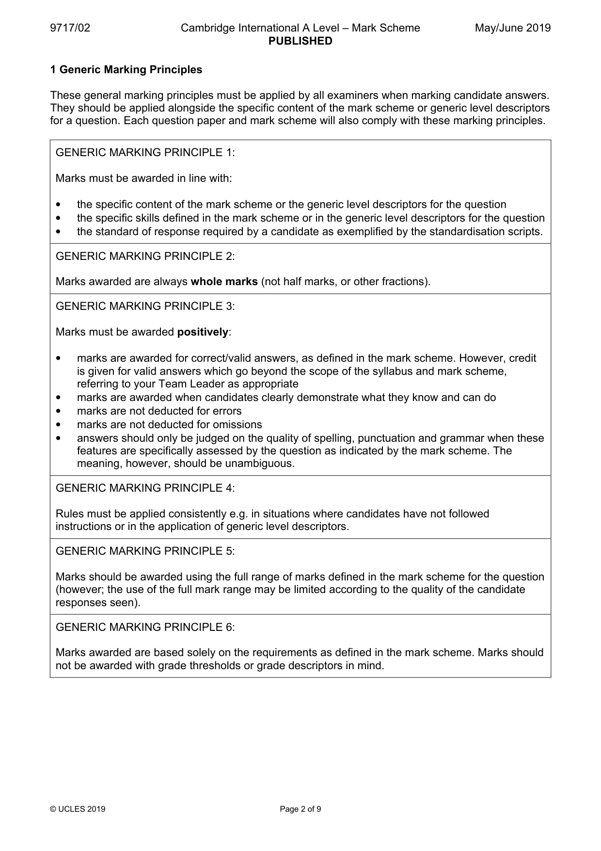 Mark scheme, page 2 of 9