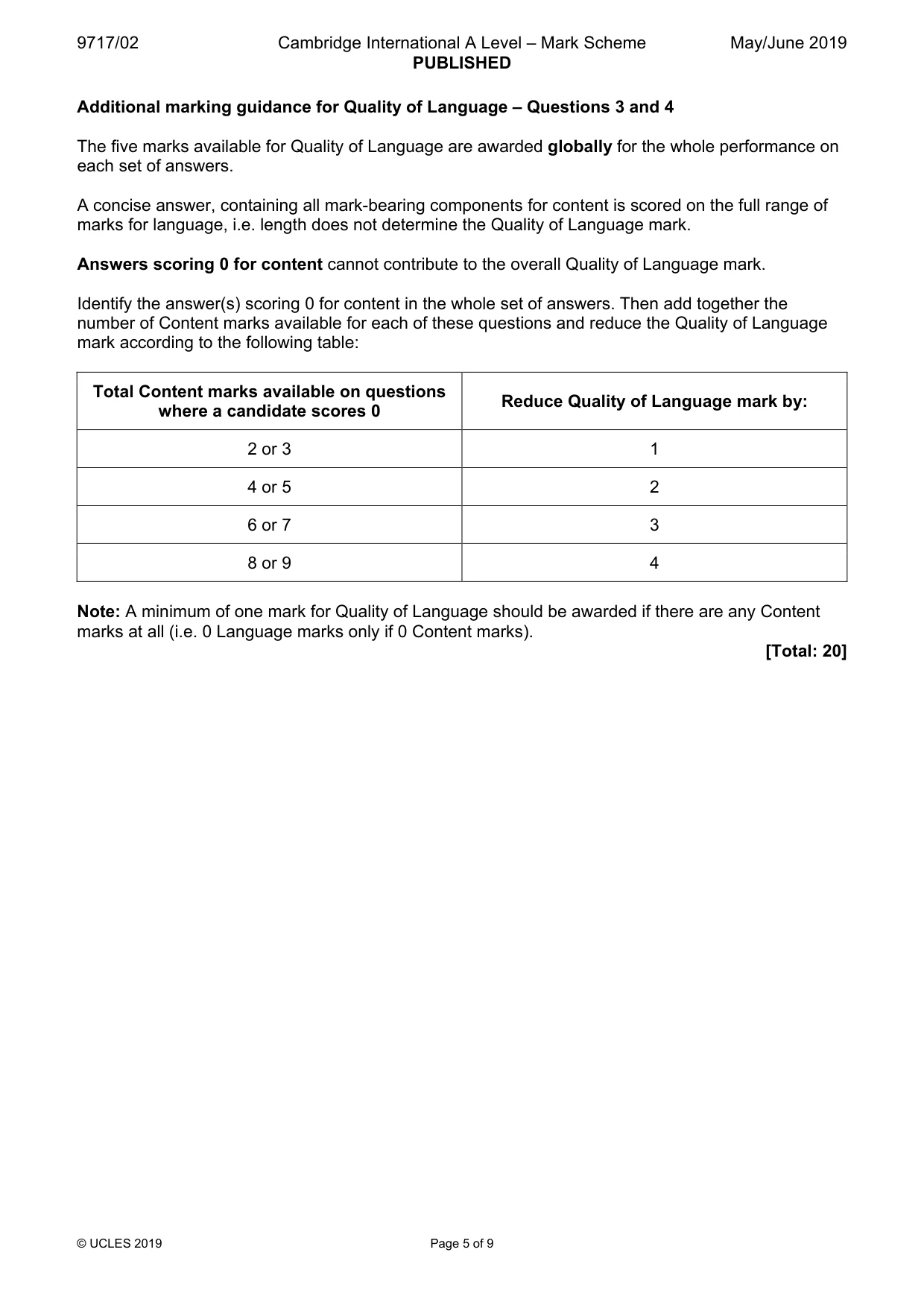 Mark scheme, page 5 of 9