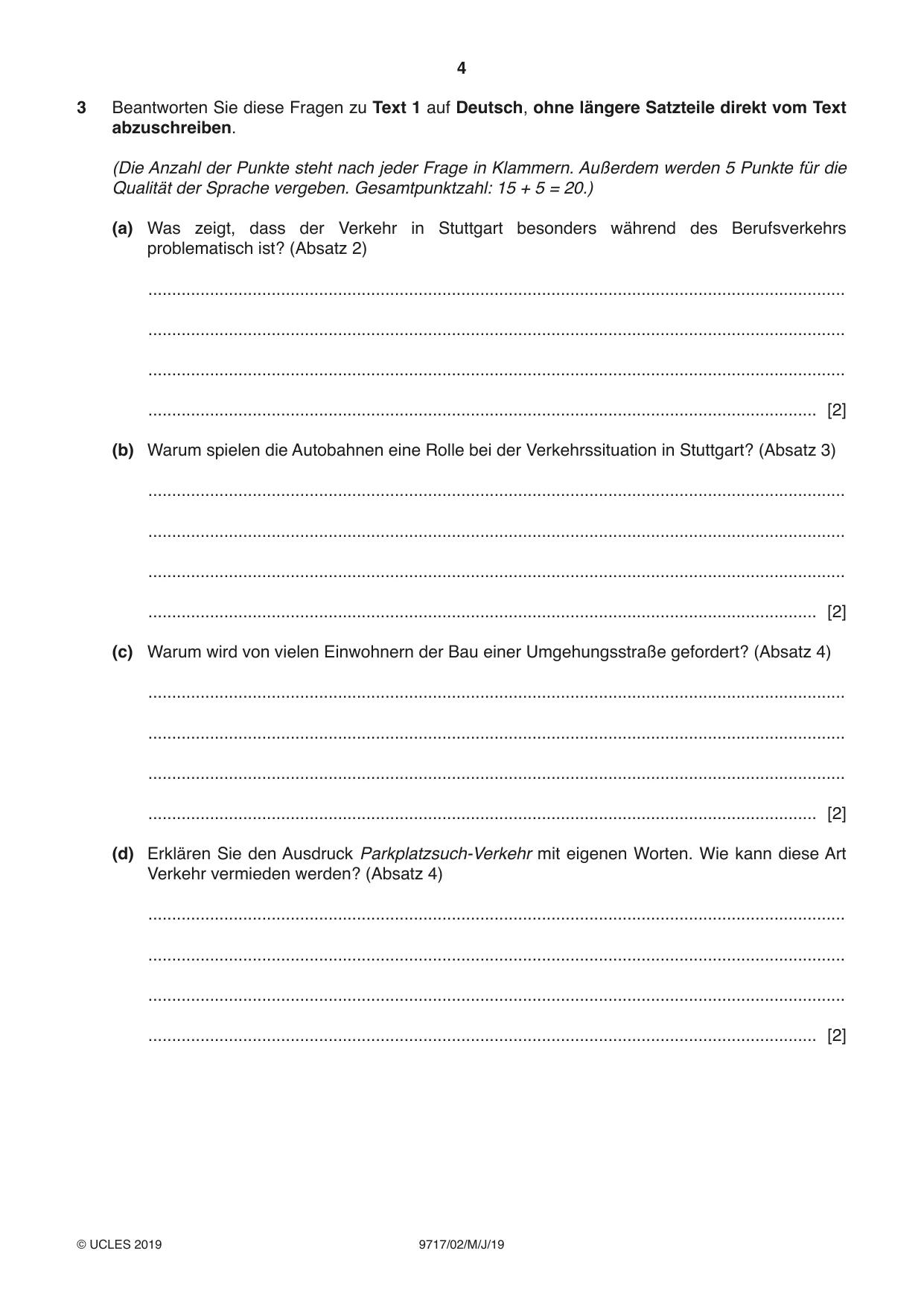 Cambridge A Level German (A Level only) 9717 2019 May/June Paper 2 · Variant 1 question paper, page 4 of 12