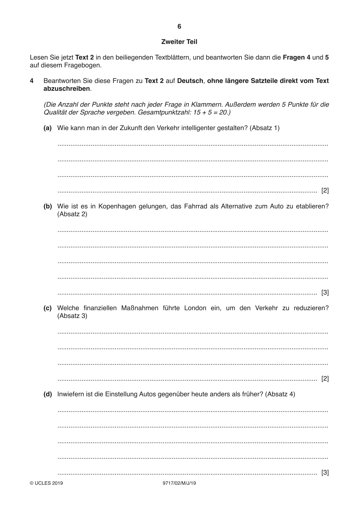 Cambridge A Level German (A Level only) 9717 2019 May/June Paper 2 · Variant 1 question paper, page 6 of 12