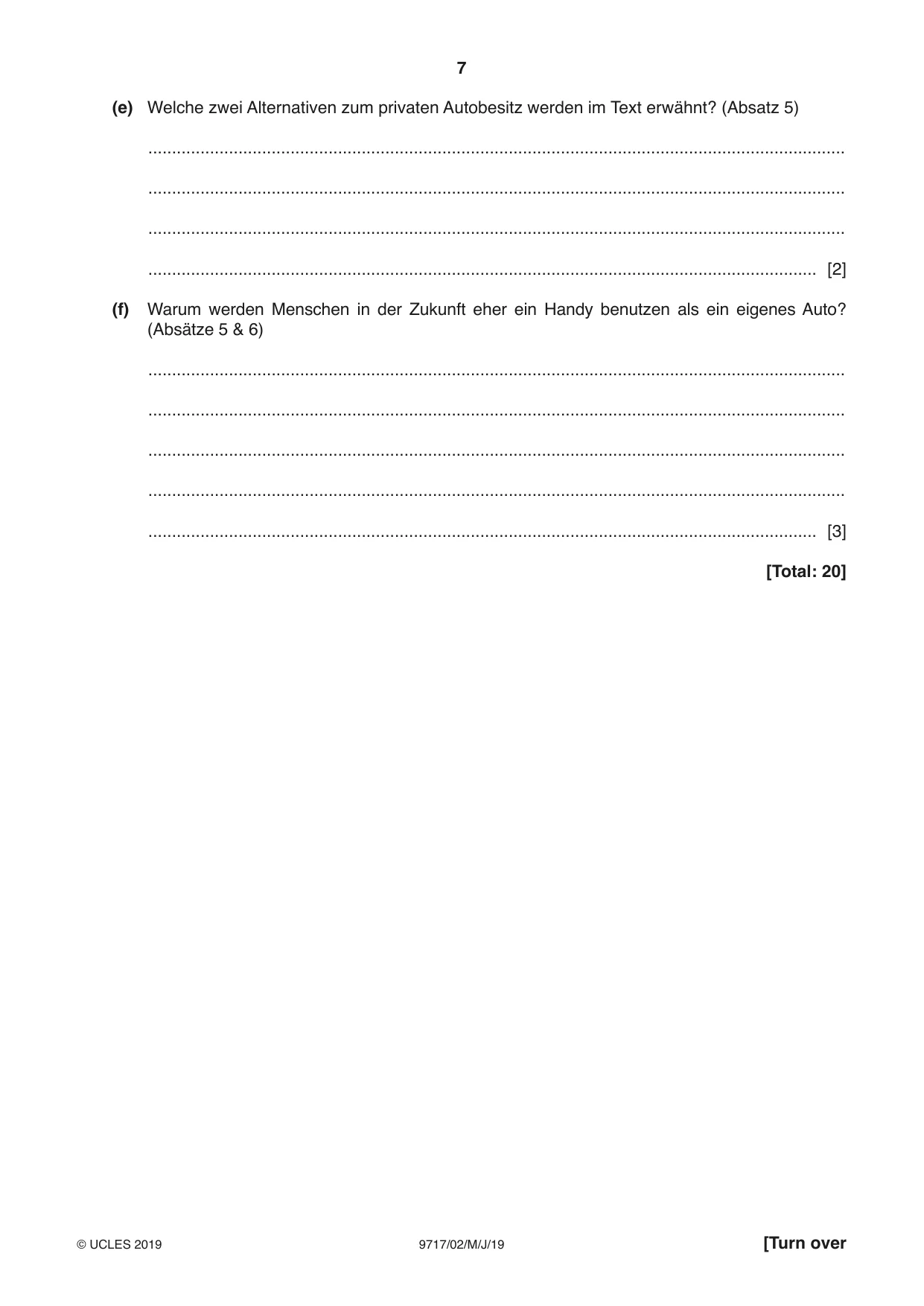 Cambridge A Level German (A Level only) 9717 2019 May/June Paper 2 · Variant 1 question paper, page 7 of 12