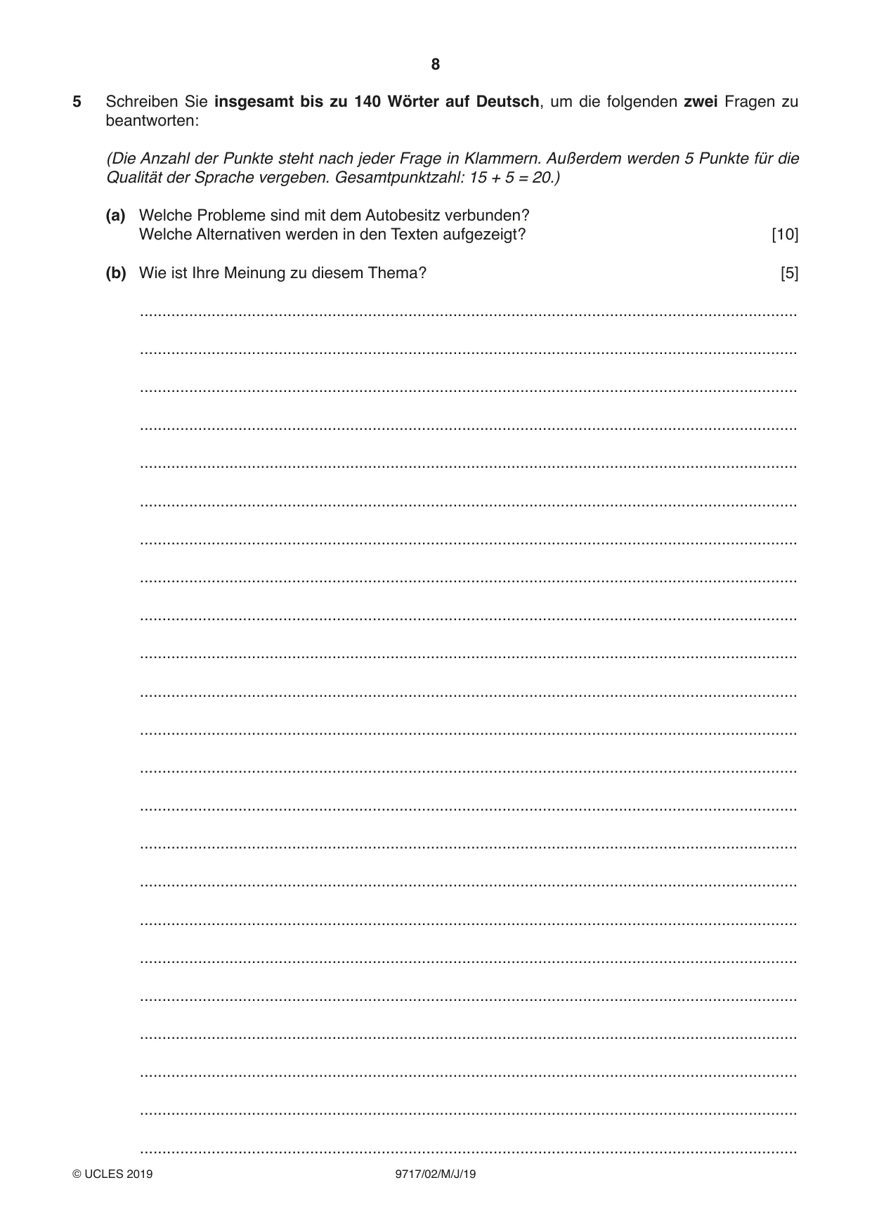 Cambridge A Level German (A Level only) 9717 2019 May/June Paper 2 · Variant 1 question paper, page 8 of 12