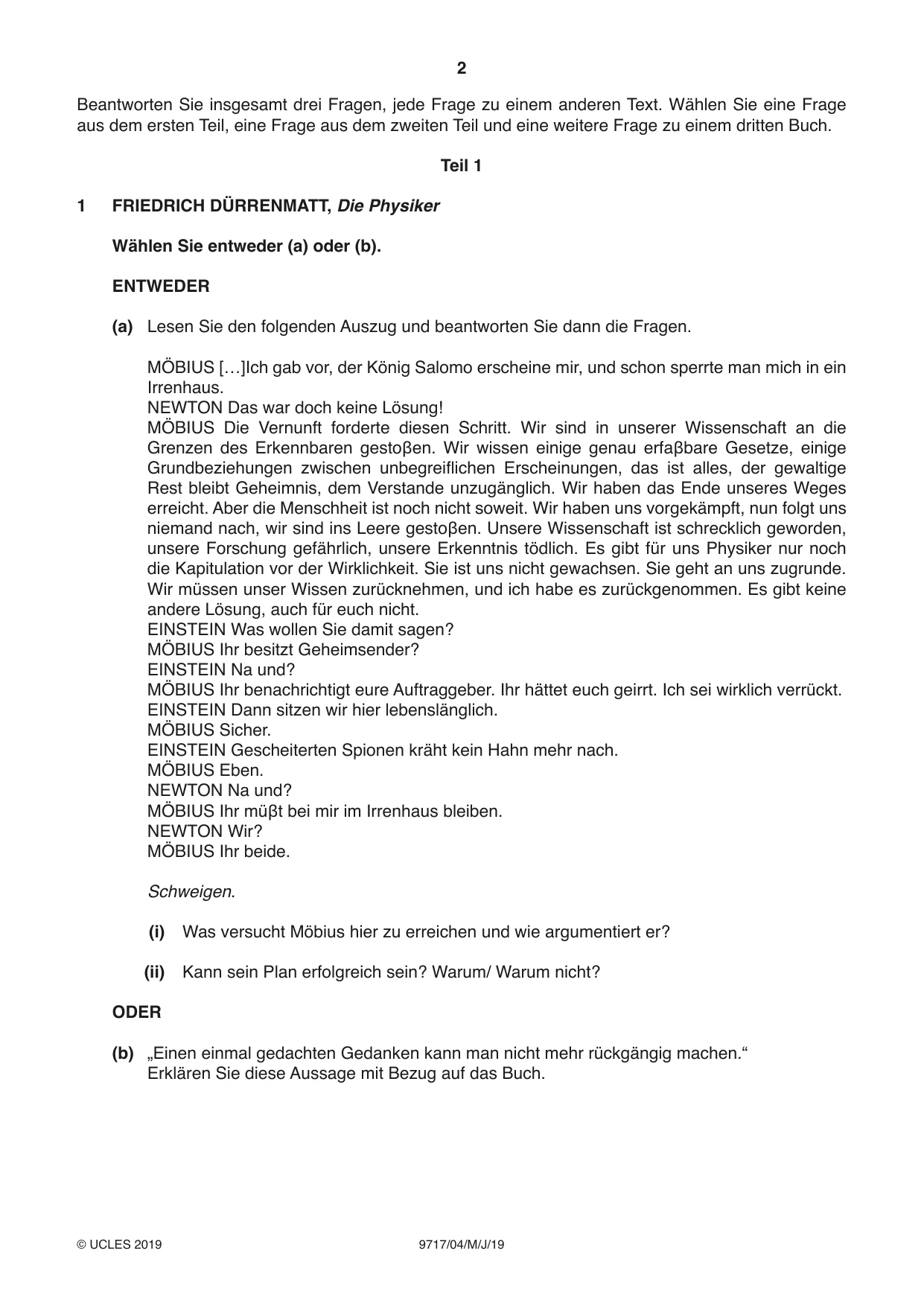 Cambridge A Level German (A Level only) 9717 2019 May/June Paper 4 · Variant 1 question paper, page 2 of 8