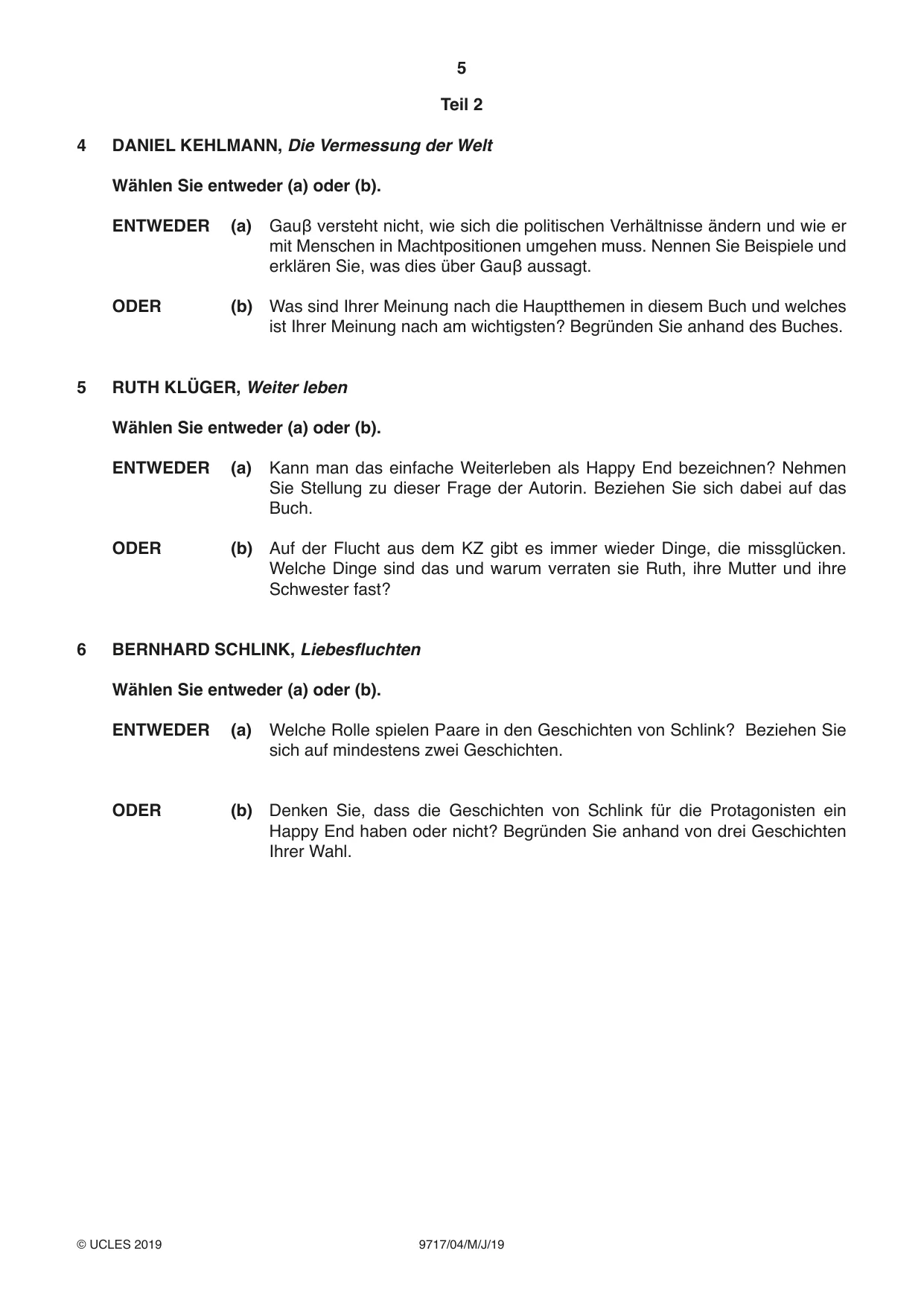 Cambridge A Level German (A Level only) 9717 2019 May/June Paper 4 · Variant 1 question paper, page 5 of 8