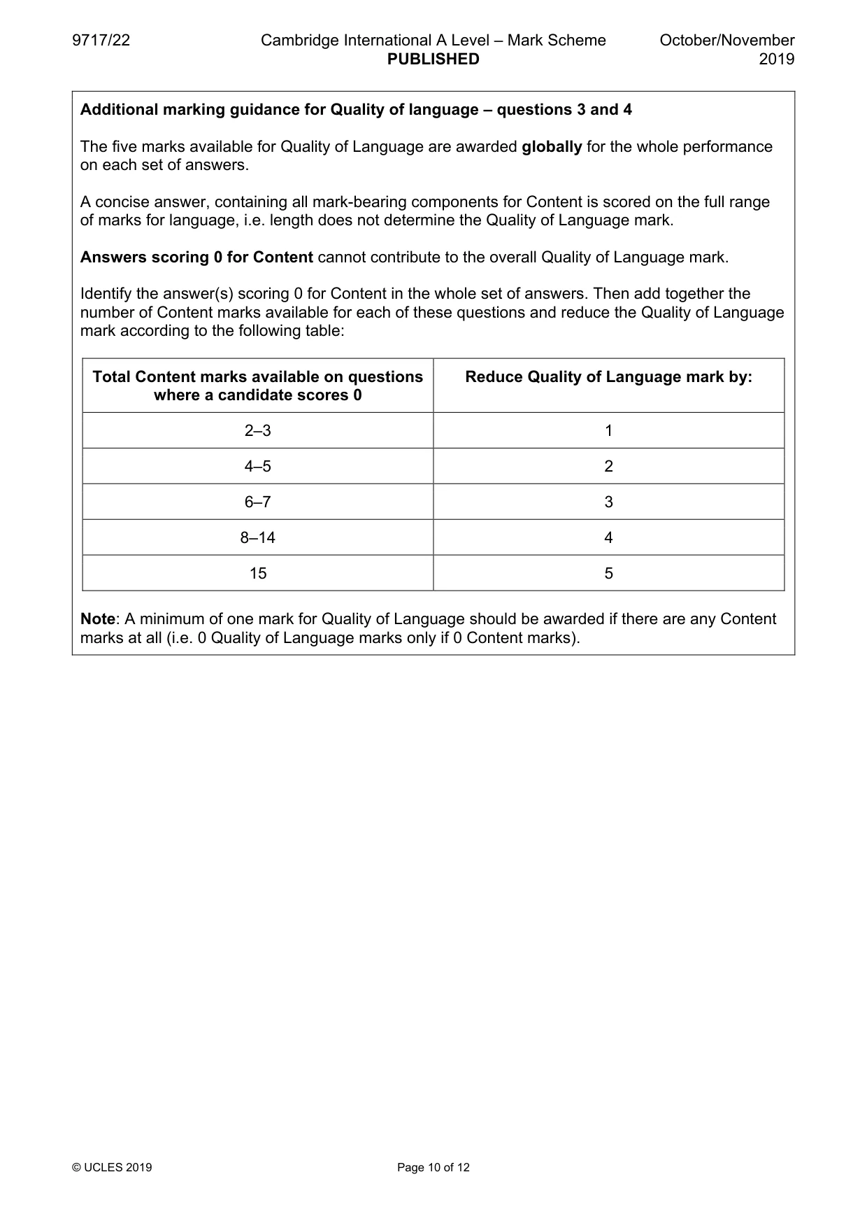 Mark scheme, page 10 of 12