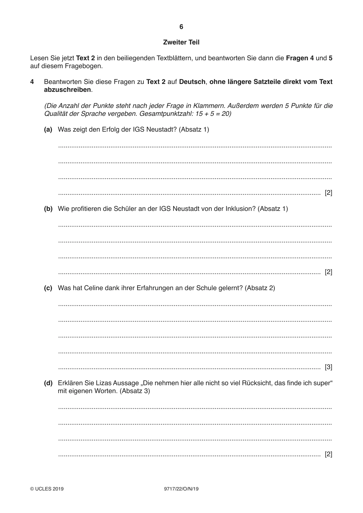 Cambridge A Level German (A Level only) 9717 2019 Oct/Nov Paper 2 · Variant 2 question paper, page 6 of 12
