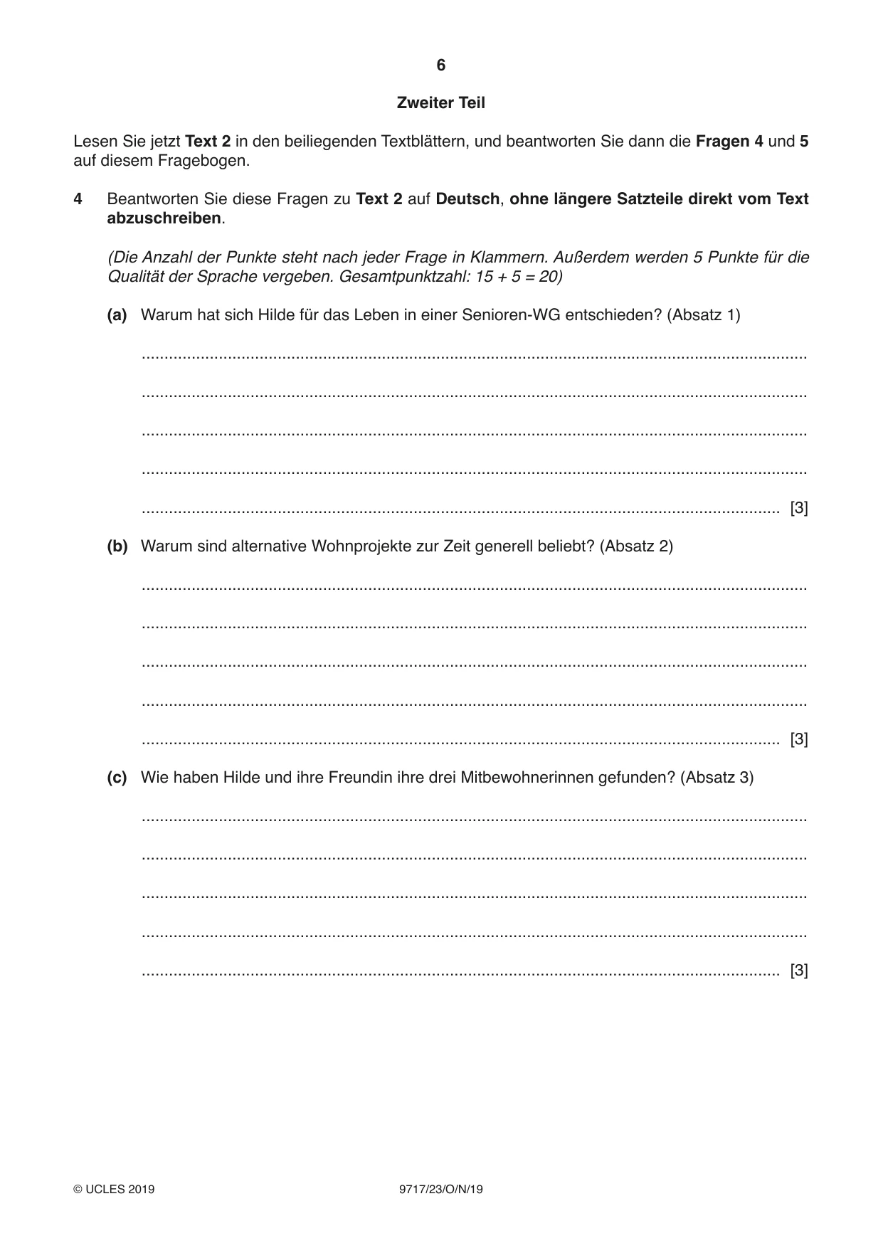 Cambridge A Level German (A Level only) 9717 2019 Oct/Nov Paper 2 · Variant 3 question paper, page 6 of 12