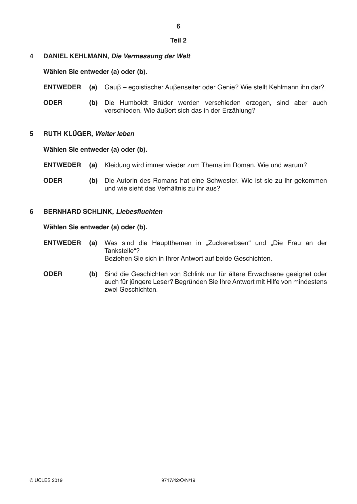 Cambridge A Level German (A Level only) 9717 2019 Oct/Nov Paper 4 · Variant 2 question paper, page 6 of 8