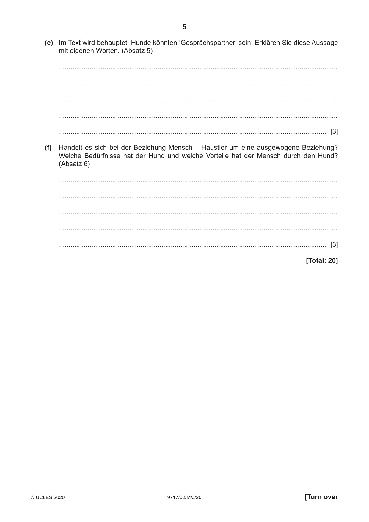 Cambridge A Level German (A Level only) 9717 2020 May/June Paper 2 · Variant 0 question paper, page 5 of 12