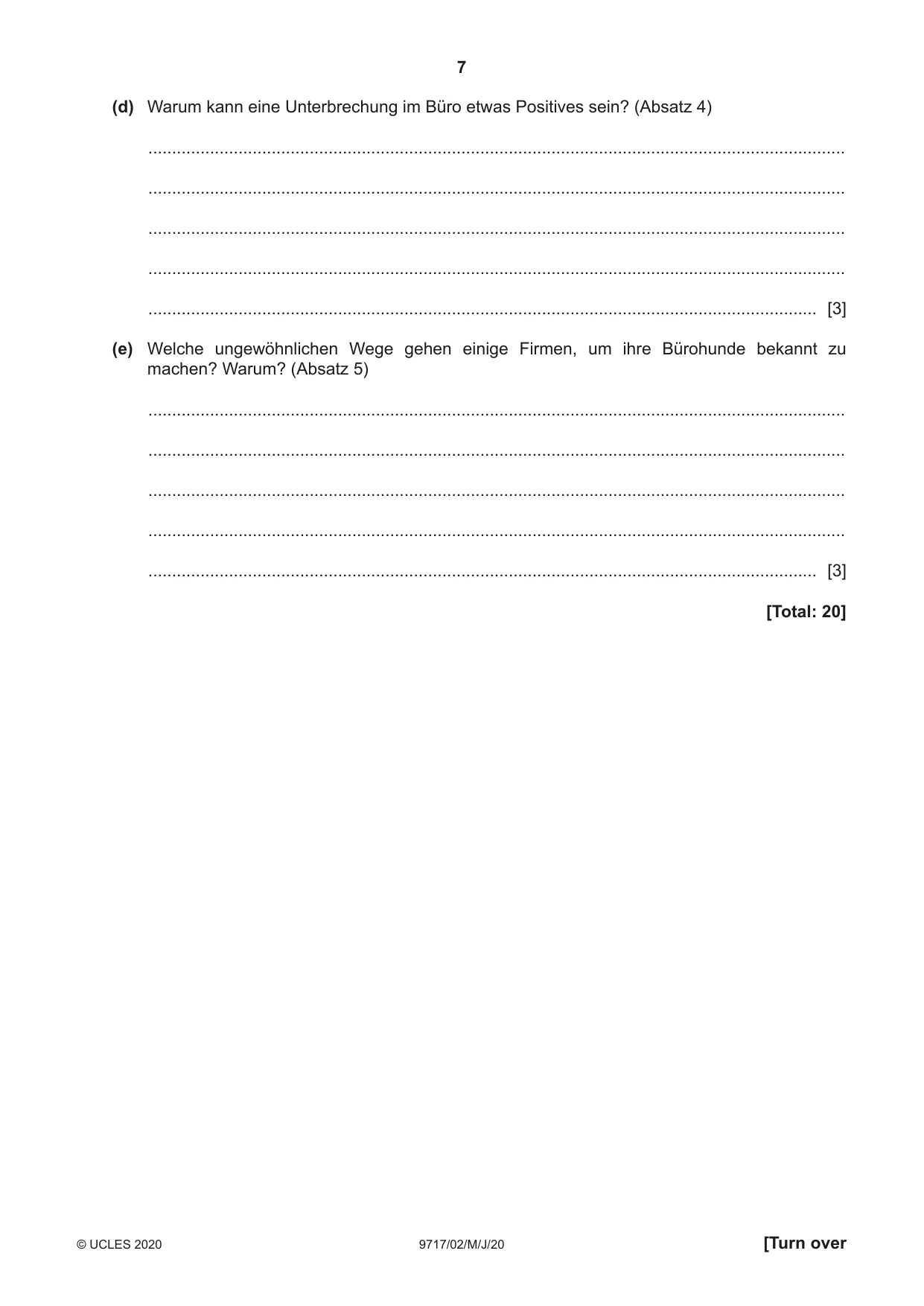 Cambridge A Level German (A Level only) 9717 2020 May/June Paper 2 · Variant 0 question paper, page 7 of 12