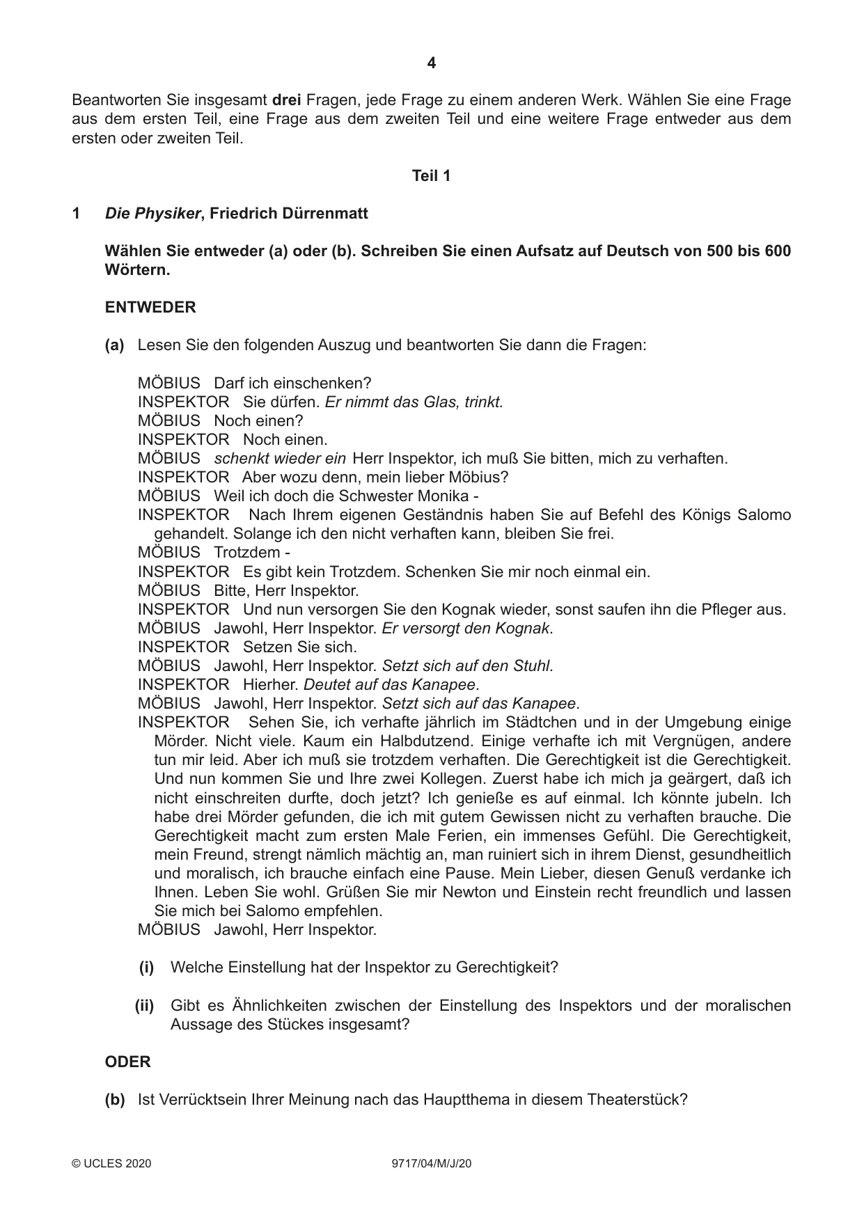Cambridge A Level German (A Level only) 9717 2020 May/June Paper 4 · Variant 0 question paper, page 4 of 8