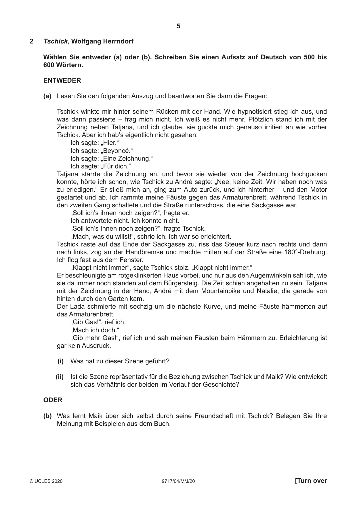 Cambridge A Level German (A Level only) 9717 2020 May/June Paper 4 · Variant 0 question paper, page 5 of 8