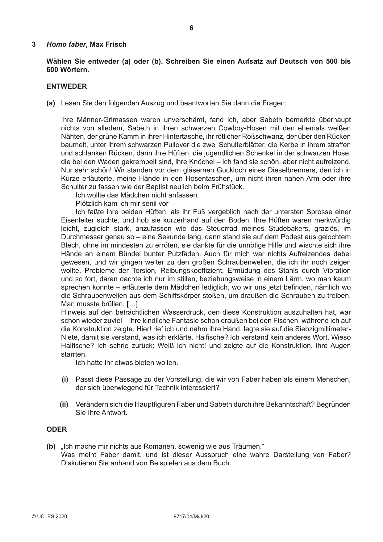 Cambridge A Level German (A Level only) 9717 2020 May/June Paper 4 · Variant 0 question paper, page 6 of 8