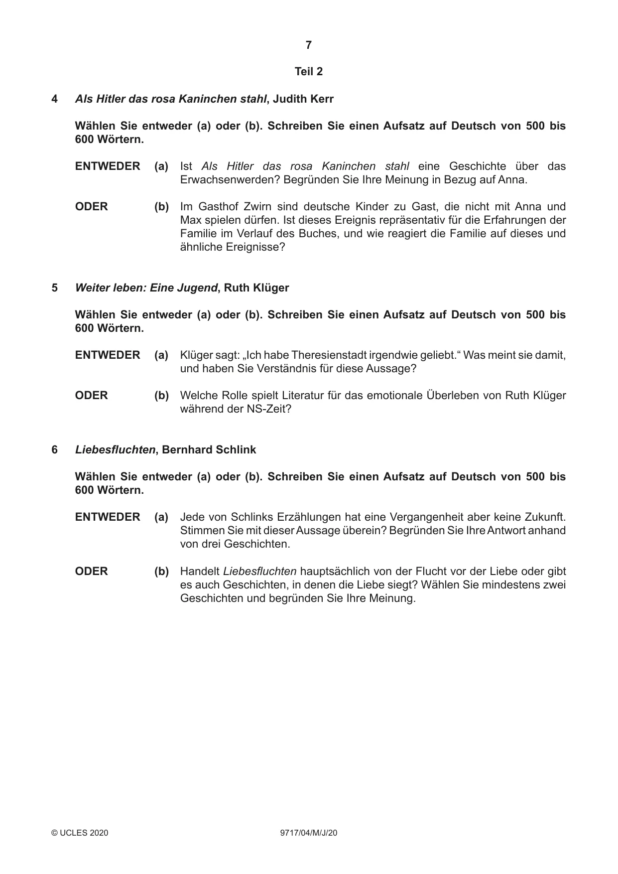 Cambridge A Level German (A Level only) 9717 2020 May/June Paper 4 · Variant 0 question paper, page 7 of 8
