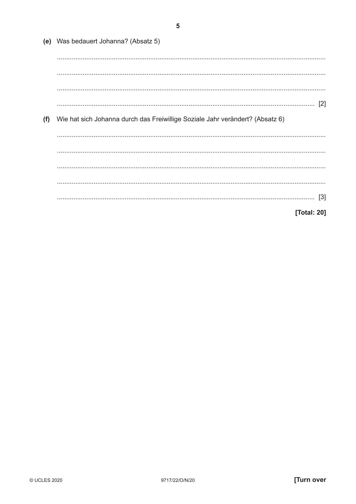Cambridge A Level German (A Level only) 9717 2020 Oct/Nov Paper 2 · Variant 2 question paper, page 5 of 12