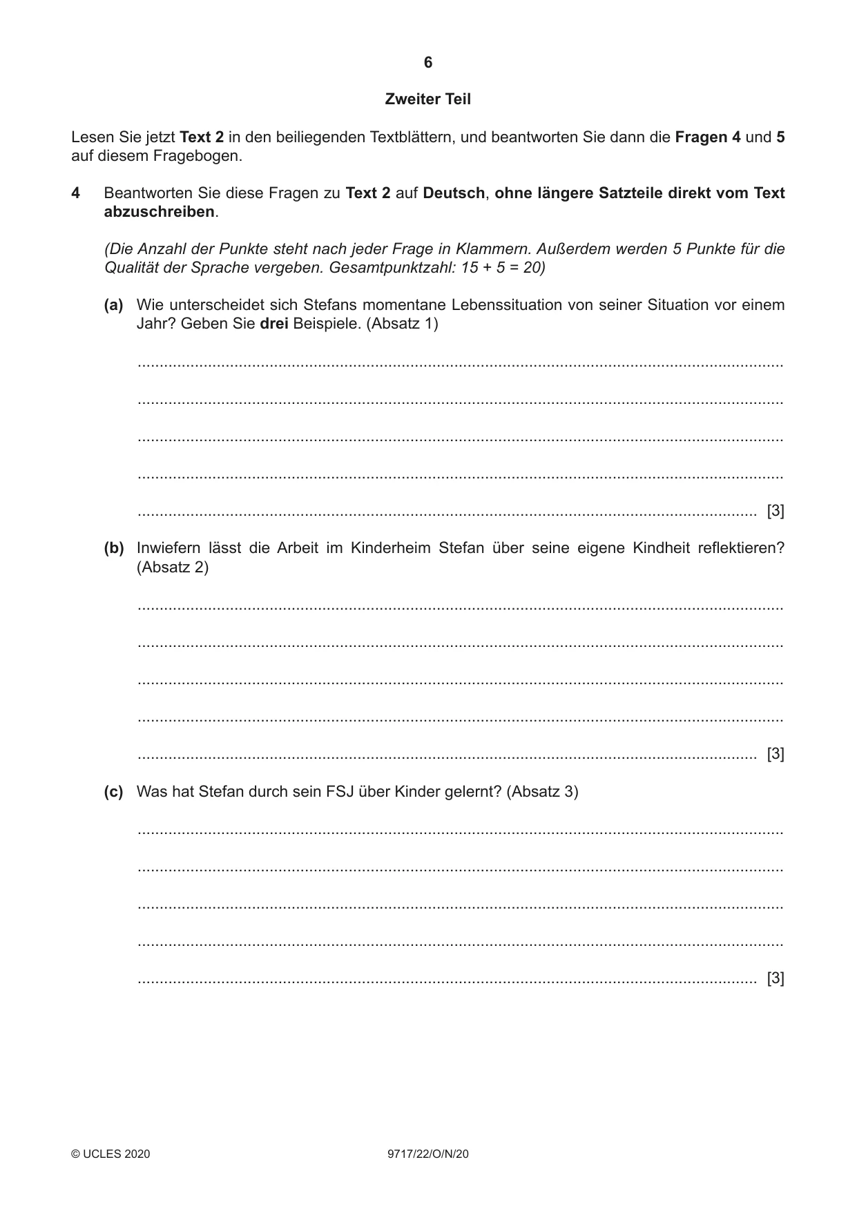 Cambridge A Level German (A Level only) 9717 2020 Oct/Nov Paper 2 · Variant 2 question paper, page 6 of 12