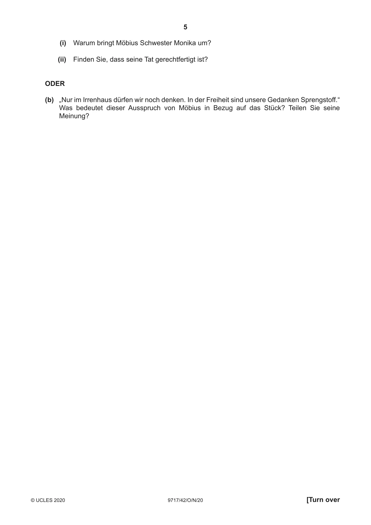 Cambridge A Level German (A Level only) 9717 2020 Oct/Nov Paper 4 · Variant 2 question paper, page 5 of 8